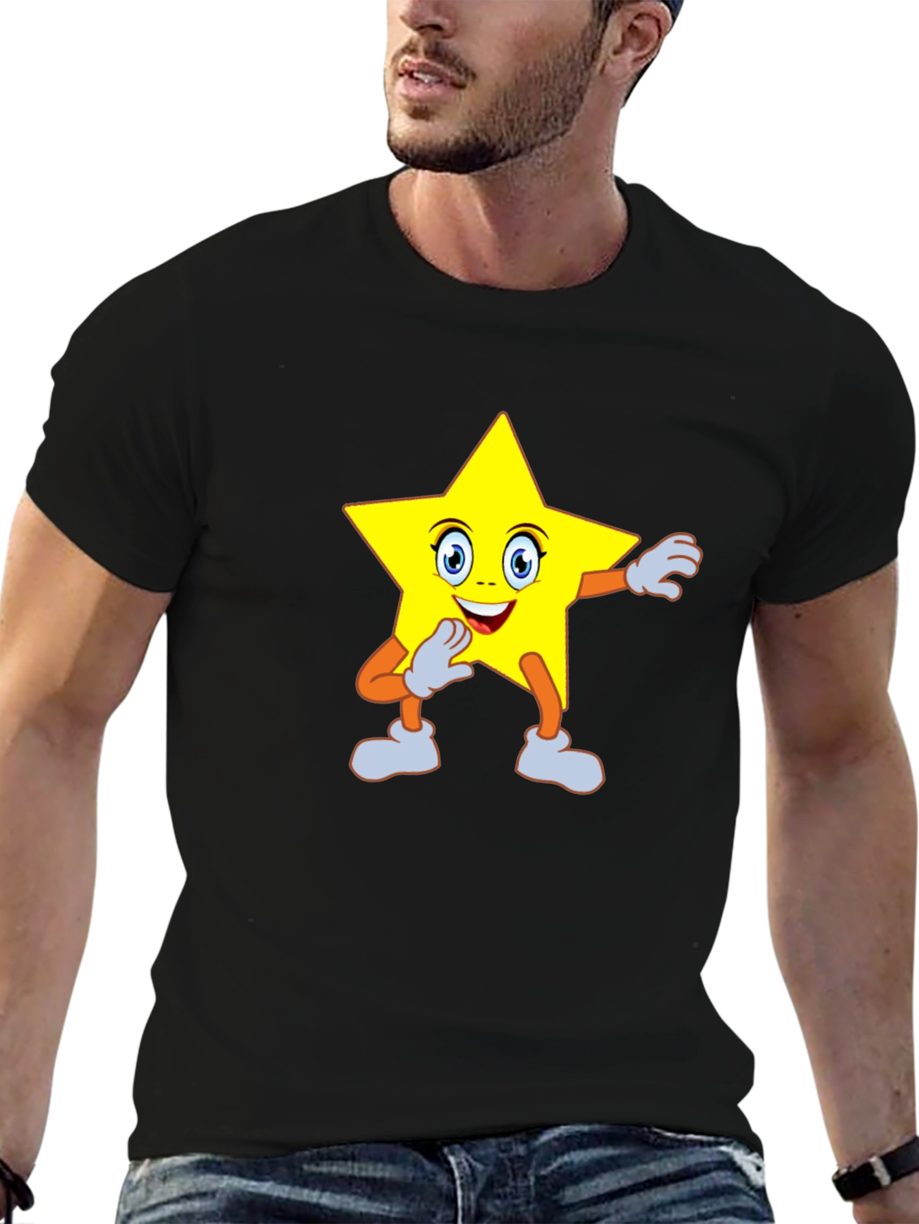 Black Star Cartoon Graphic Tee - Black view 6