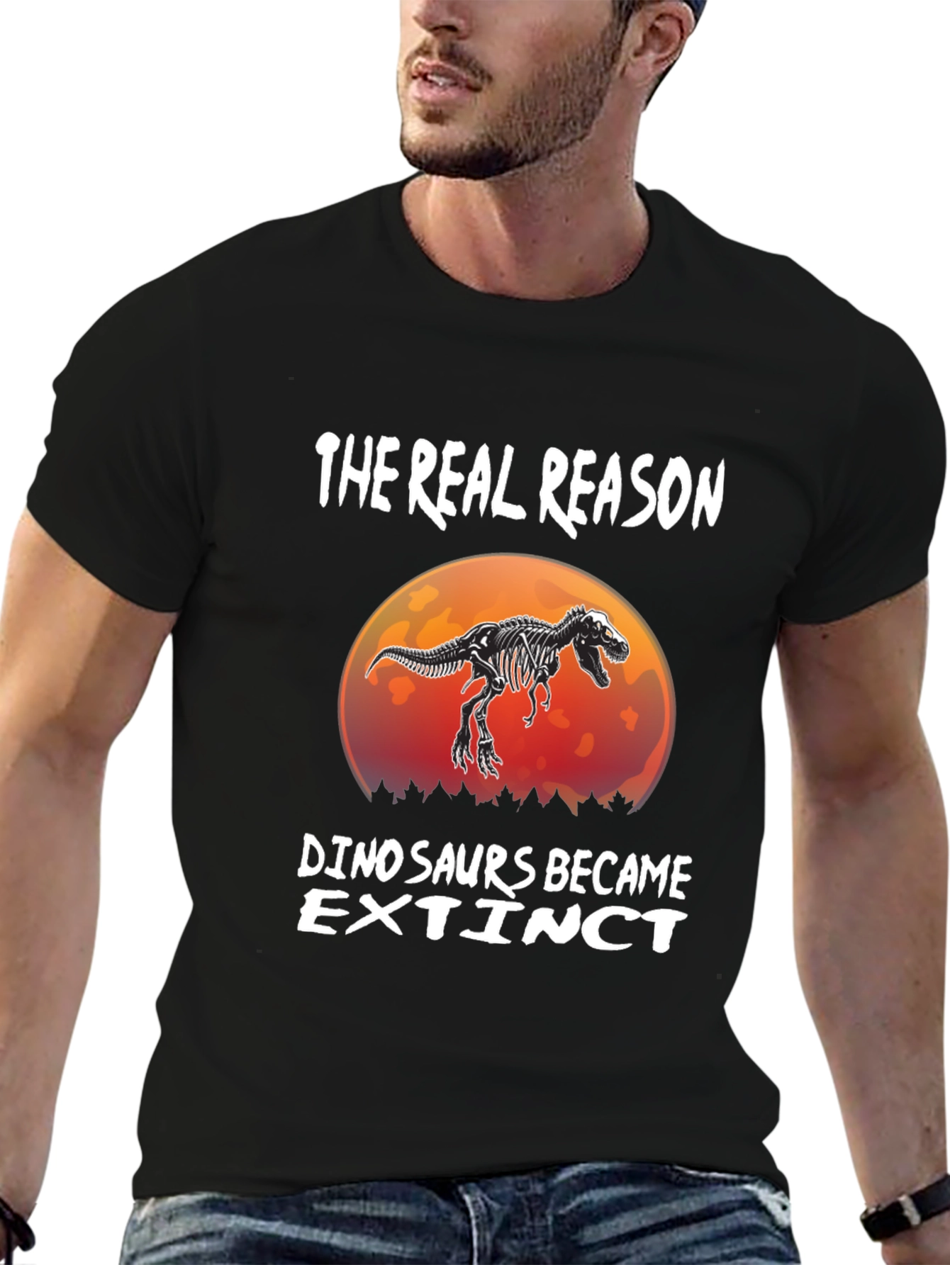 Black Dinosaur Extinction Funny T-Shirt view 6