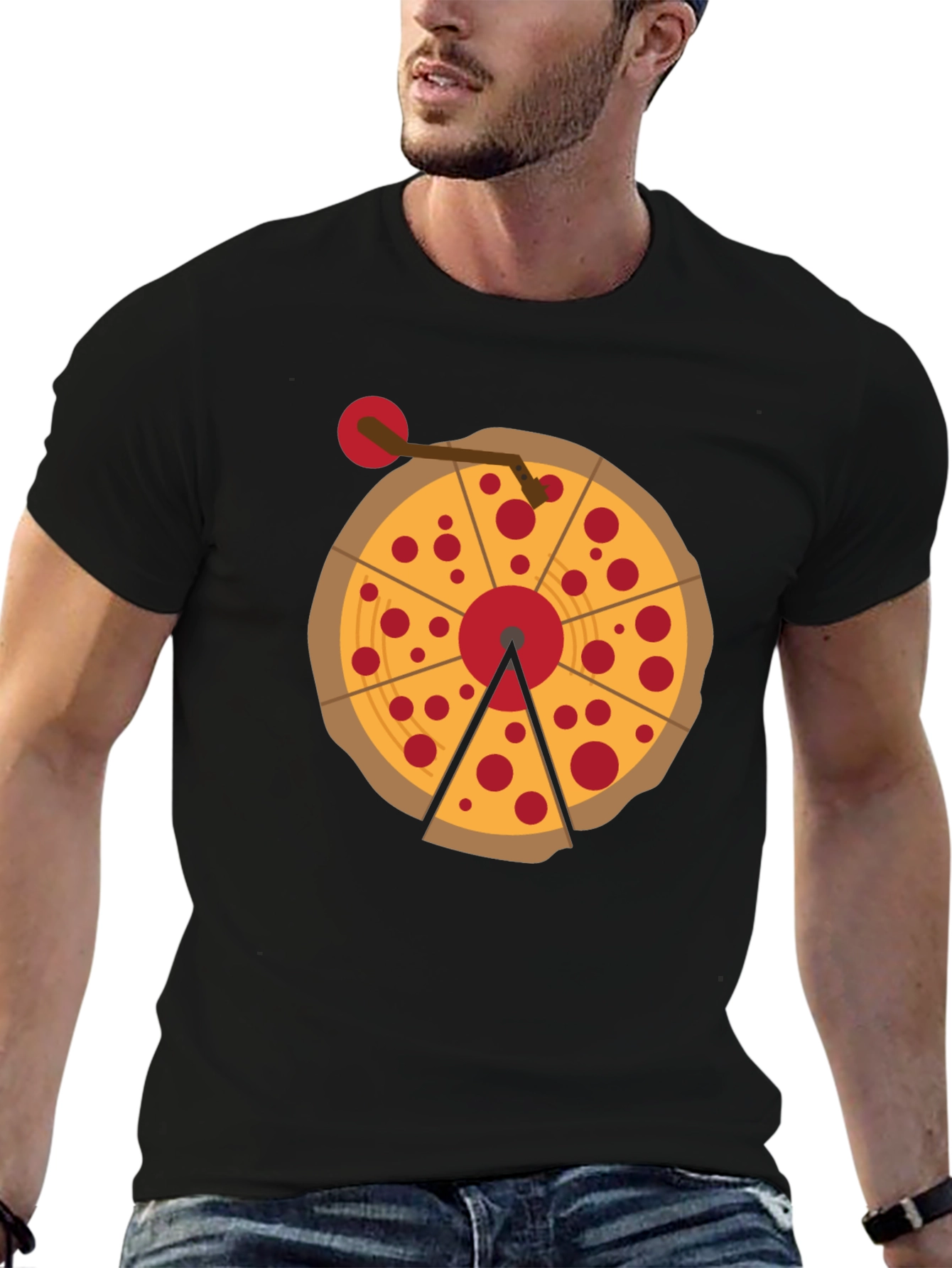 Black Pizza Turntable Graphic Tee - DJ Foodie T-Shirt view 6