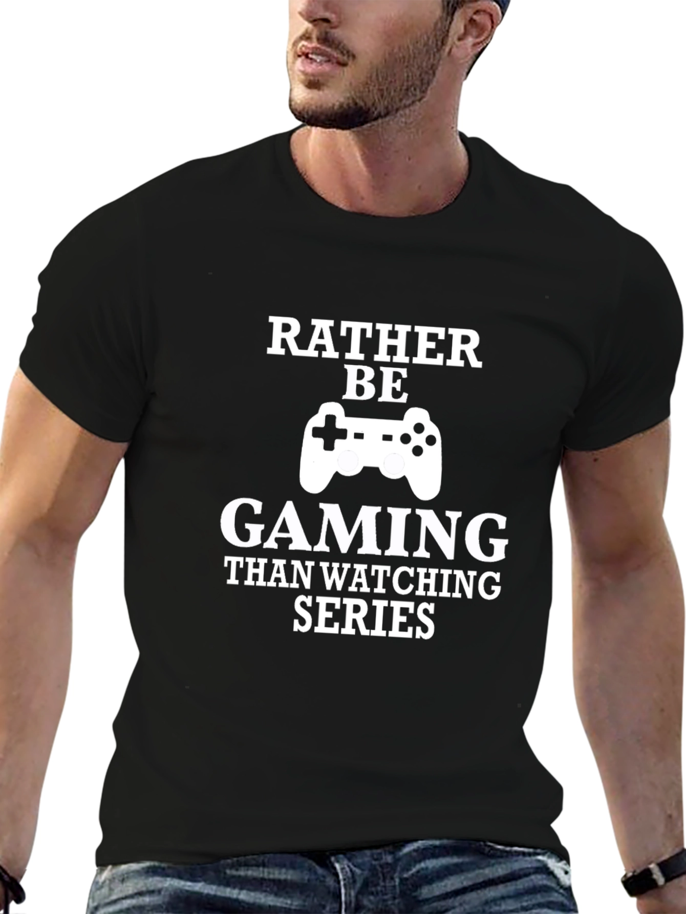 Black Gamer T-Shirt - Rather Be Gaming Funny Tee view 6
