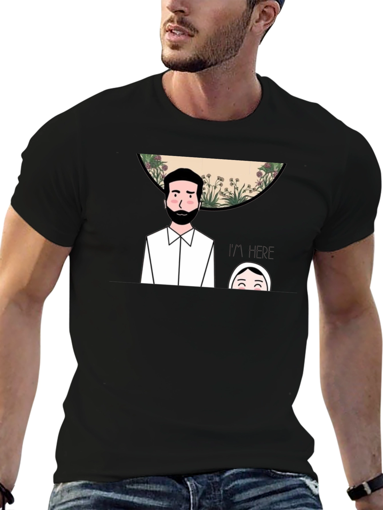 Black Couple Portrait Graphic Black T-Shirt view 6