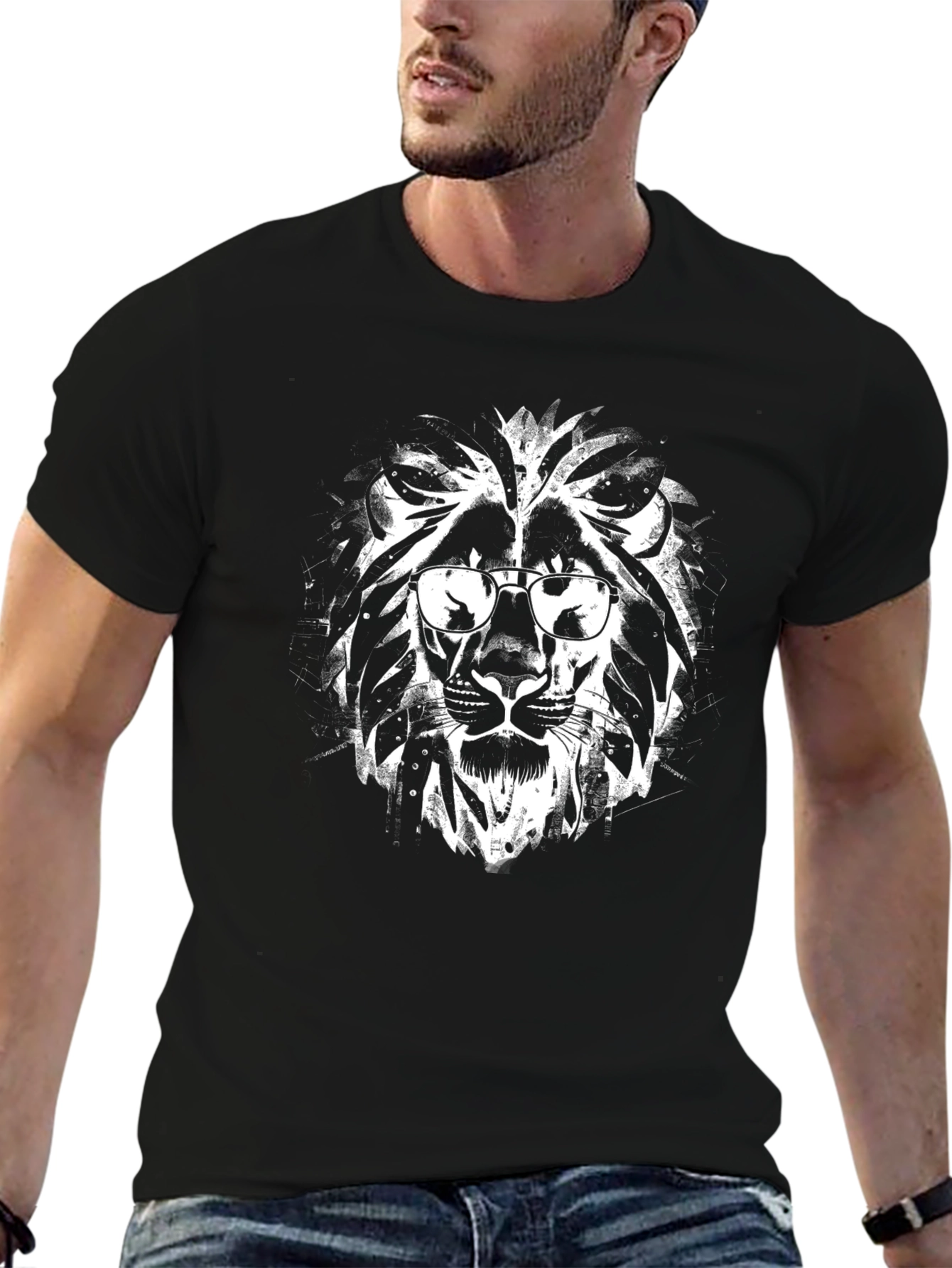 Black Cool Lion Graphic Tee - Black Crew Neck view 6
