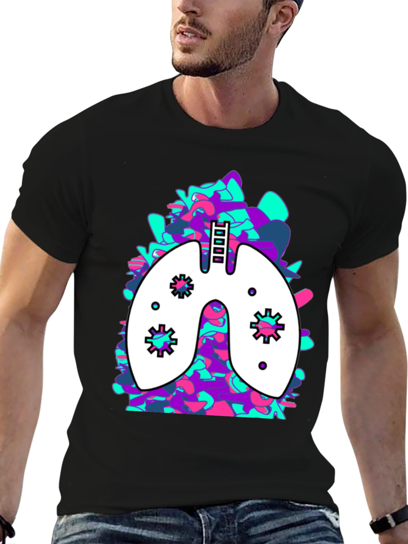 Black Lung Art Black T-Shirt: Abstract Organ Tee view 6