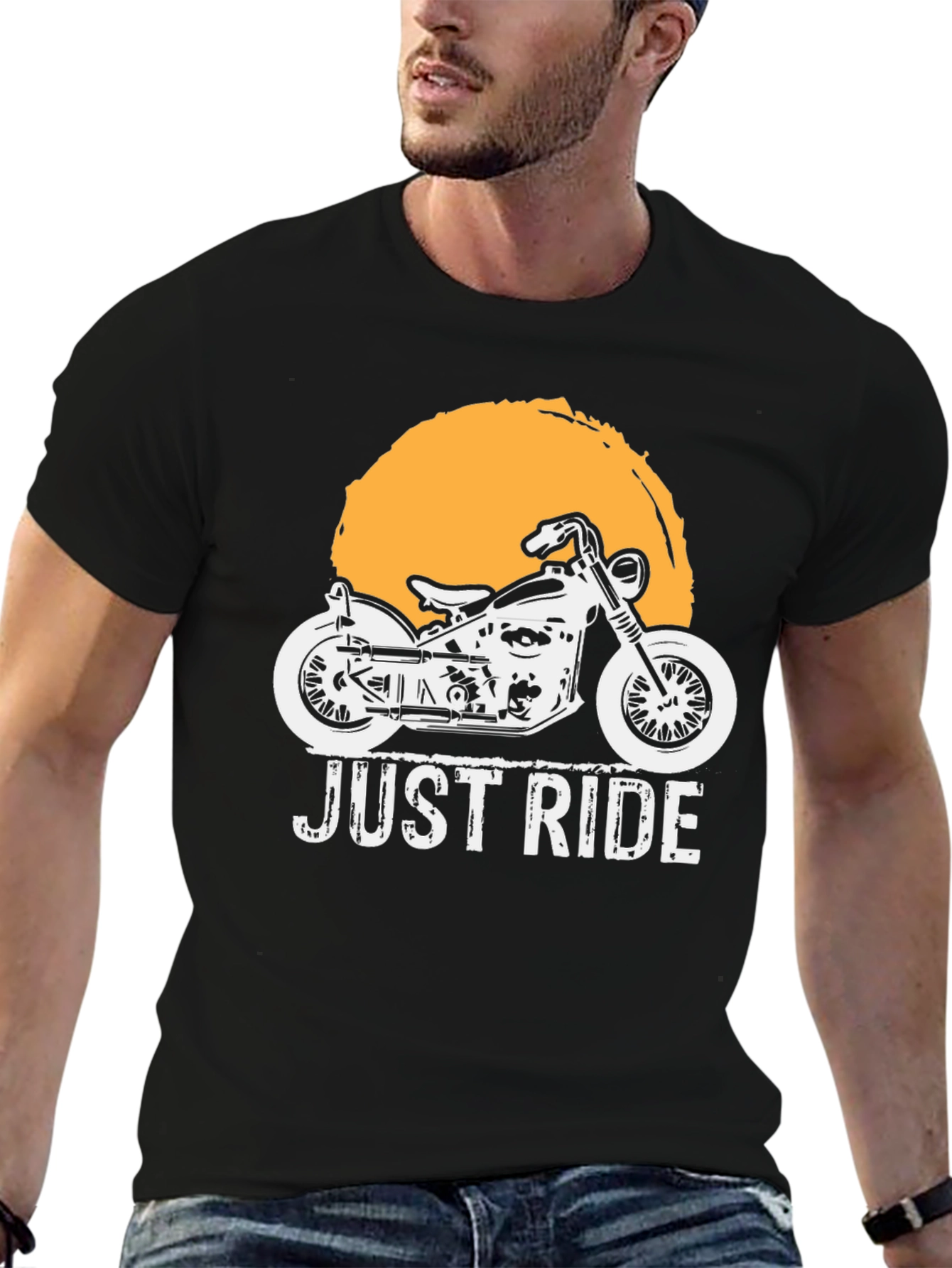 Black Just Ride Motorcycle Graphic T-Shirt view 6