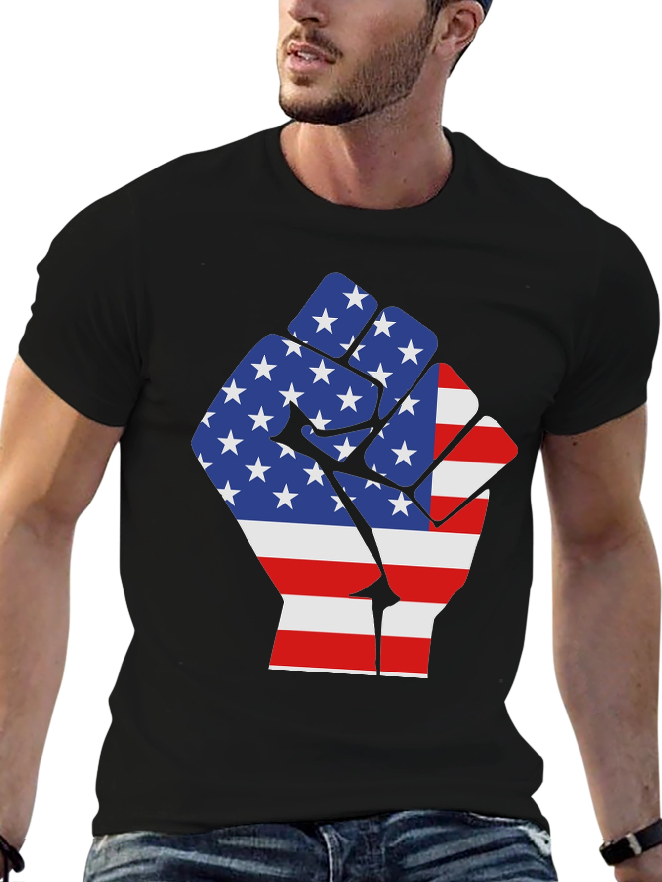 Black USA Flag Fist Graphic Tee - Patriotic Pride view 6