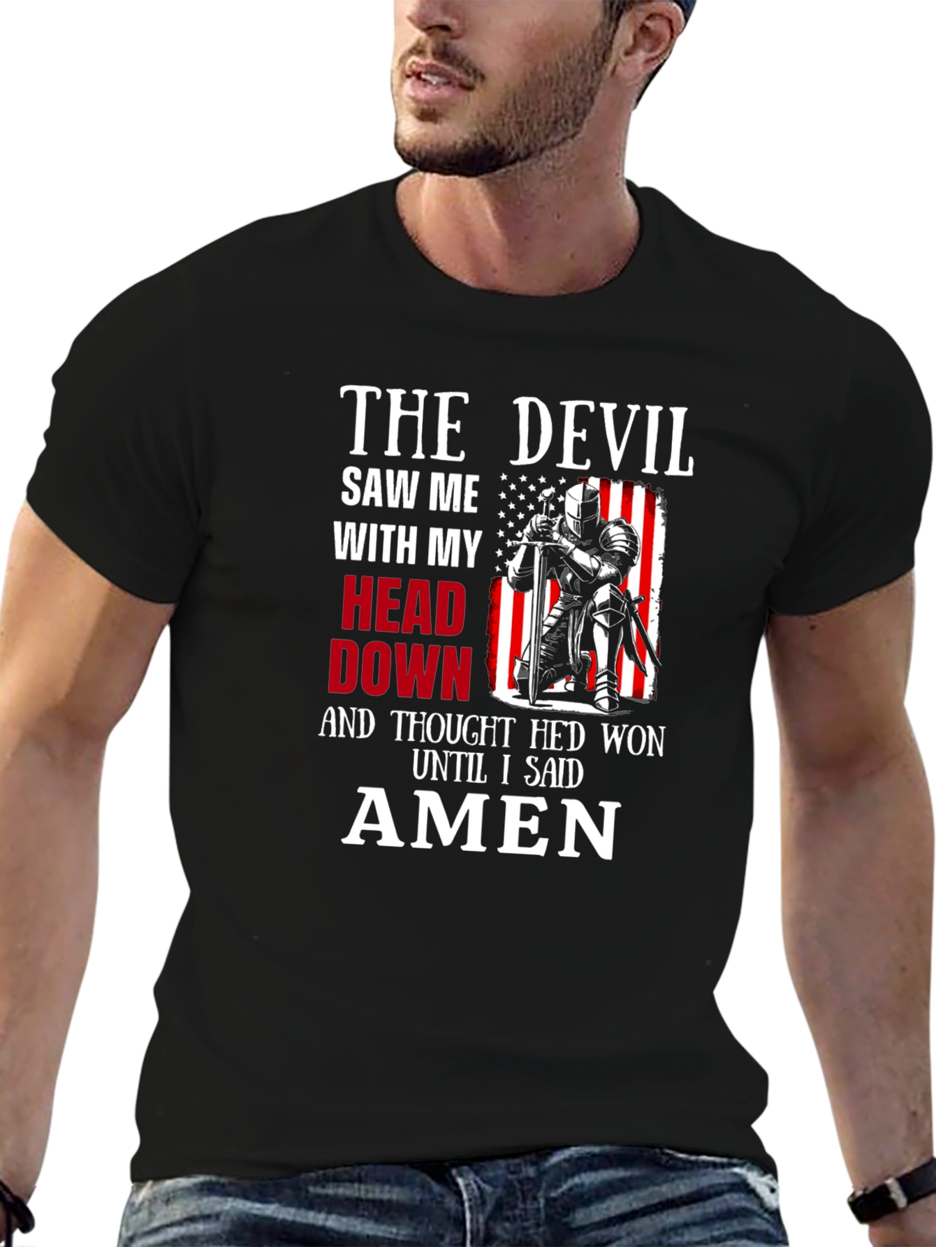 Black The Devil Saw Me T-Shirt - Knight Amen Graphic Tee view 6