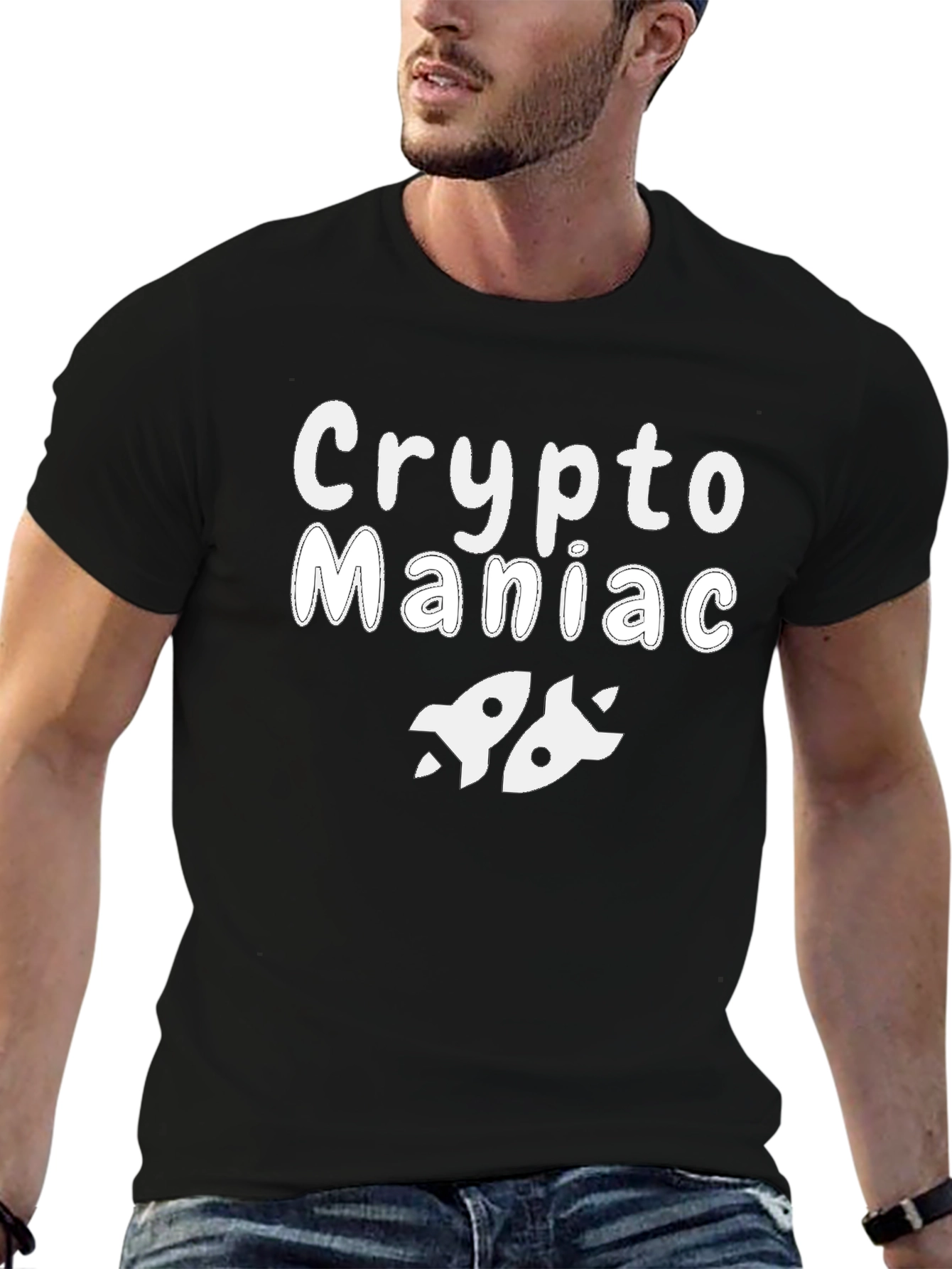 Black Crypto Maniac T-Shirt - Rocket Design view 6