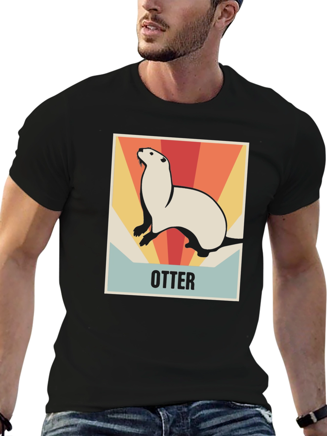 Black Retro Otter Graphic Tee - Soft Cotton Blend view 6