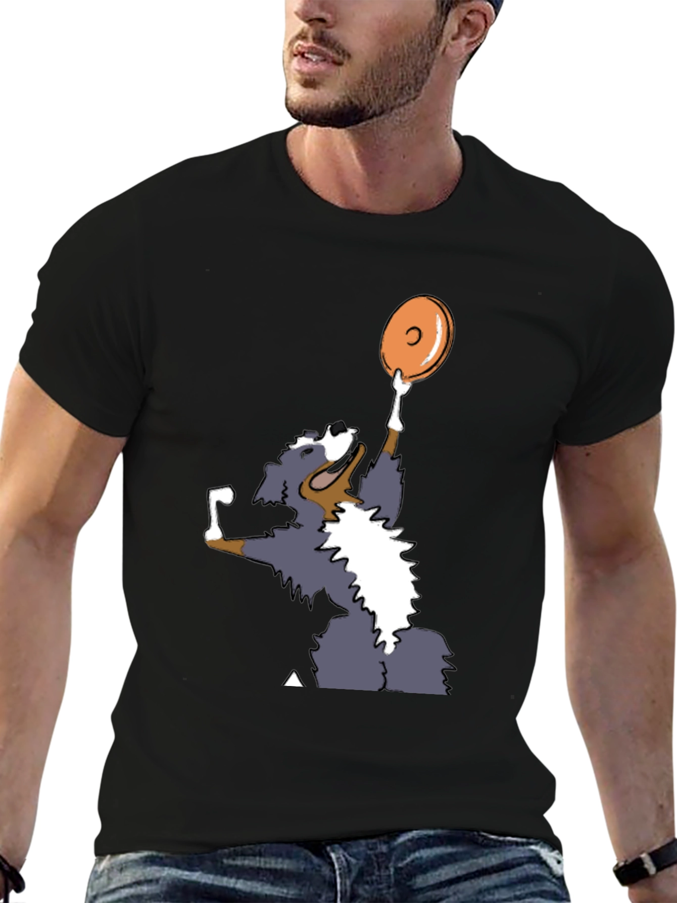 Black Dog Catching Disc Graphic Tee - Casual Style view 6