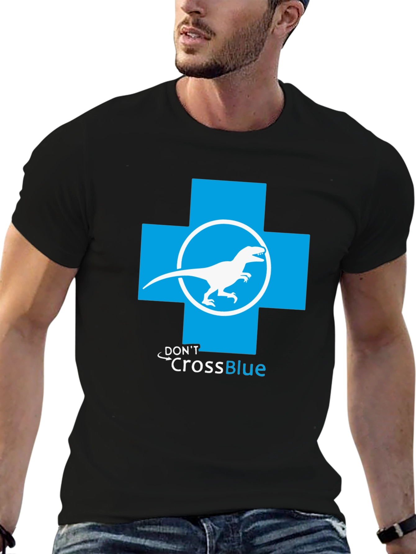 Black Don't Cross Blue T-Shirt - Dino Parody Tee view 6