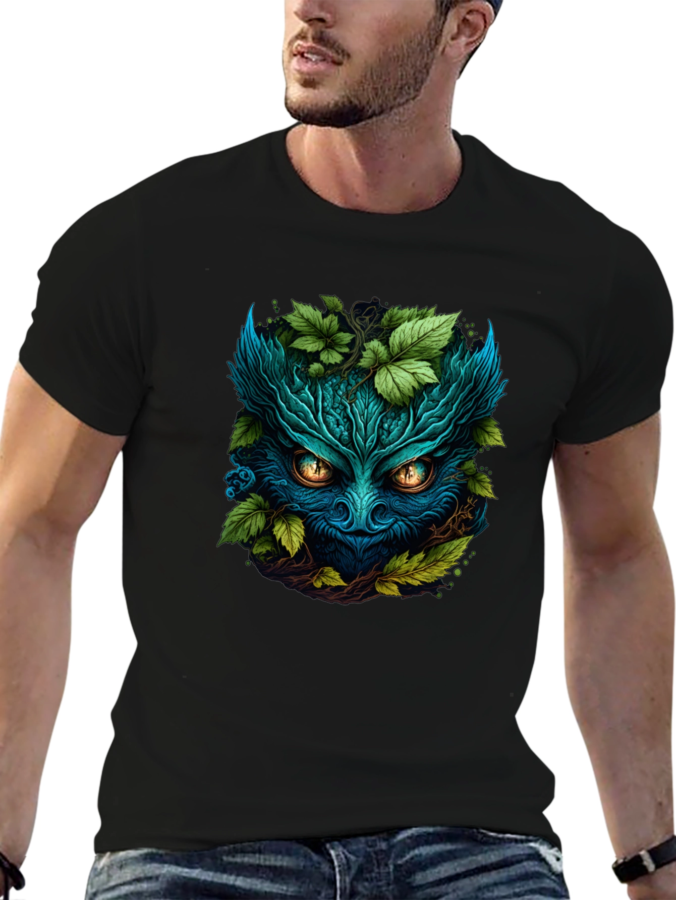 Black Mystic Green Spirit T-Shirt - Nature Inspired Tee view 6