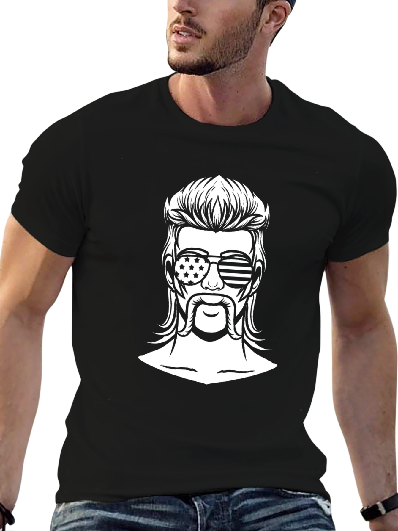 Black Patriotic Mullet T-Shirt - American Flag Sunglasses view 6