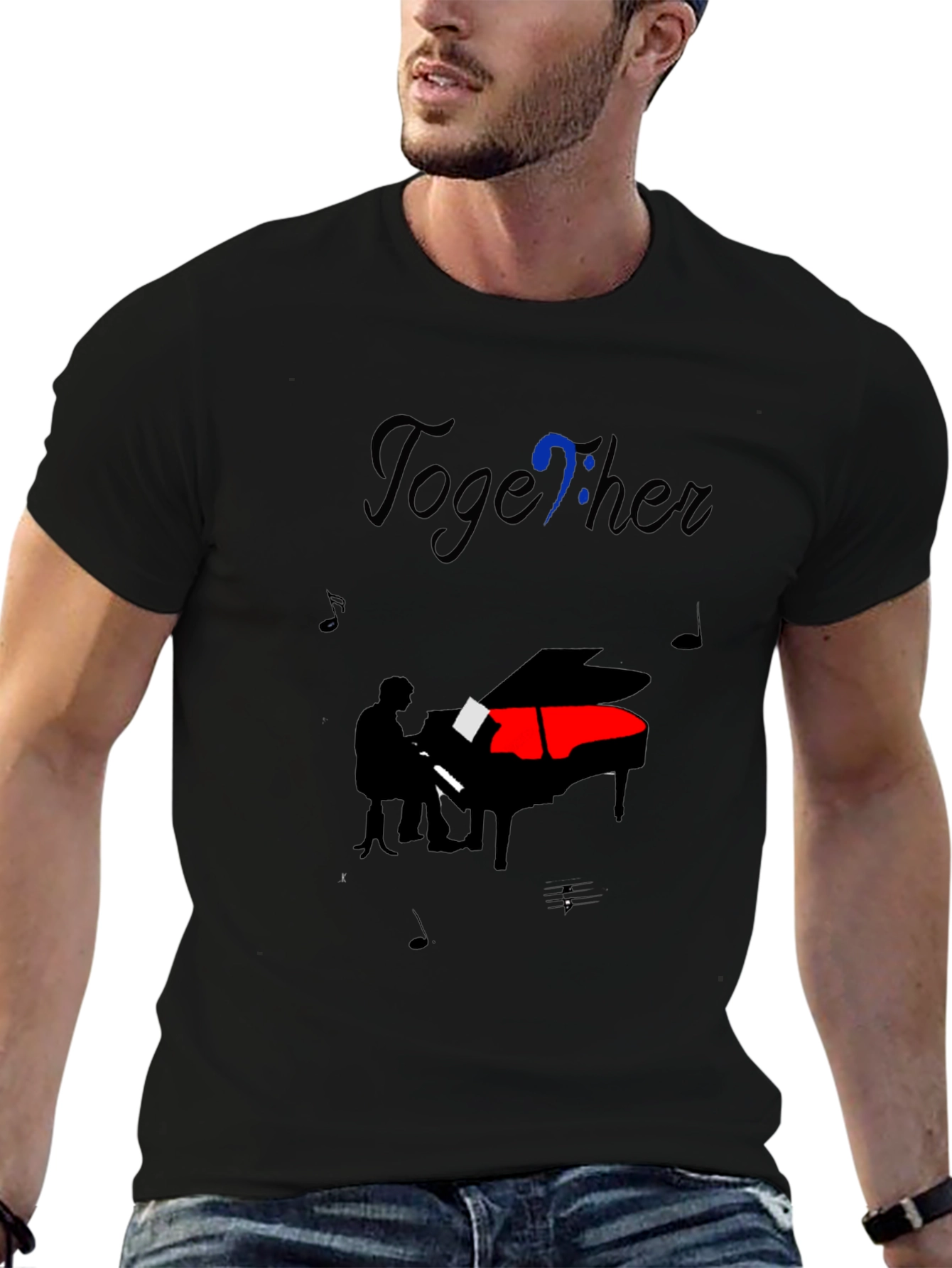 Black Musical Harmony Tee: Piano & Together Design view 6