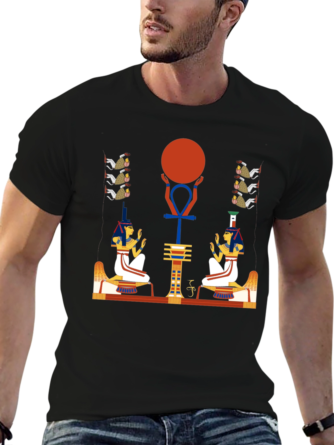 Black Egyptian Design Graphic T-Shirt view 6