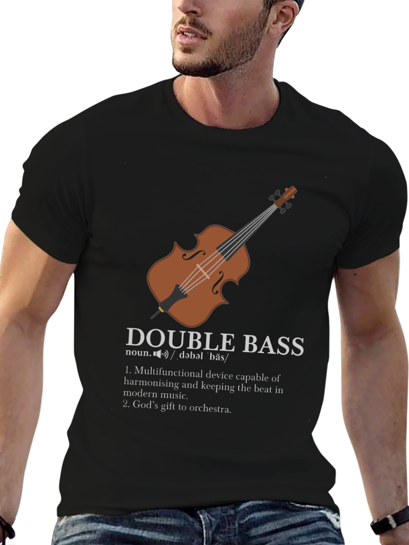 Black Double Bass Definition Graphic T-Shirt view 6