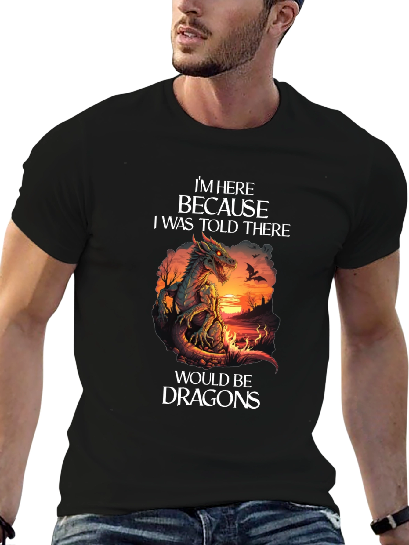 Black Dragon T-Shirt: I'm Here Because Dragons Graphic Tee view 6