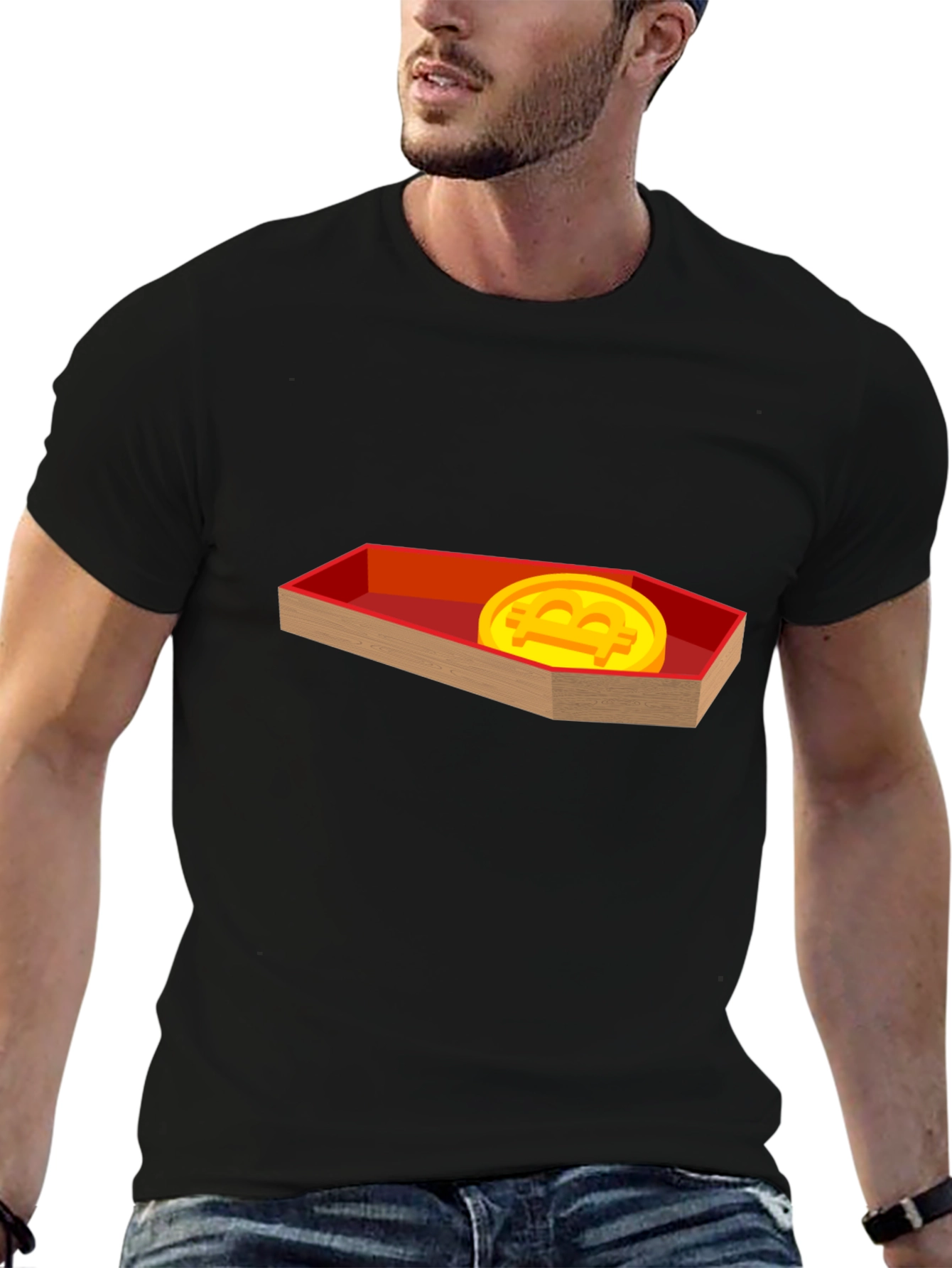 Black Bitcoin Coffin T-Shirt - Crypto Meme Tee view 6