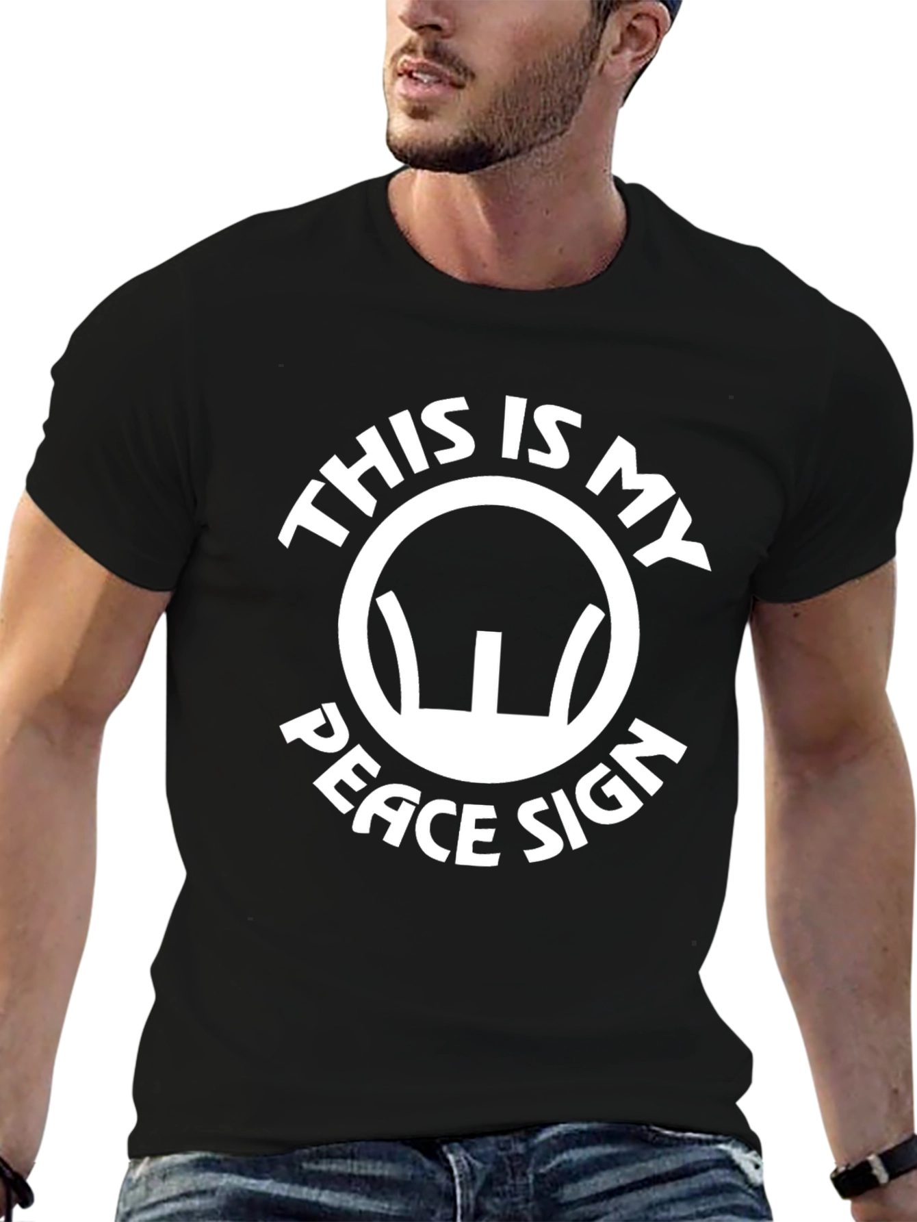Black This Is My Peace Sign T-Shirt Funny Offensive Graphic Tee view 6