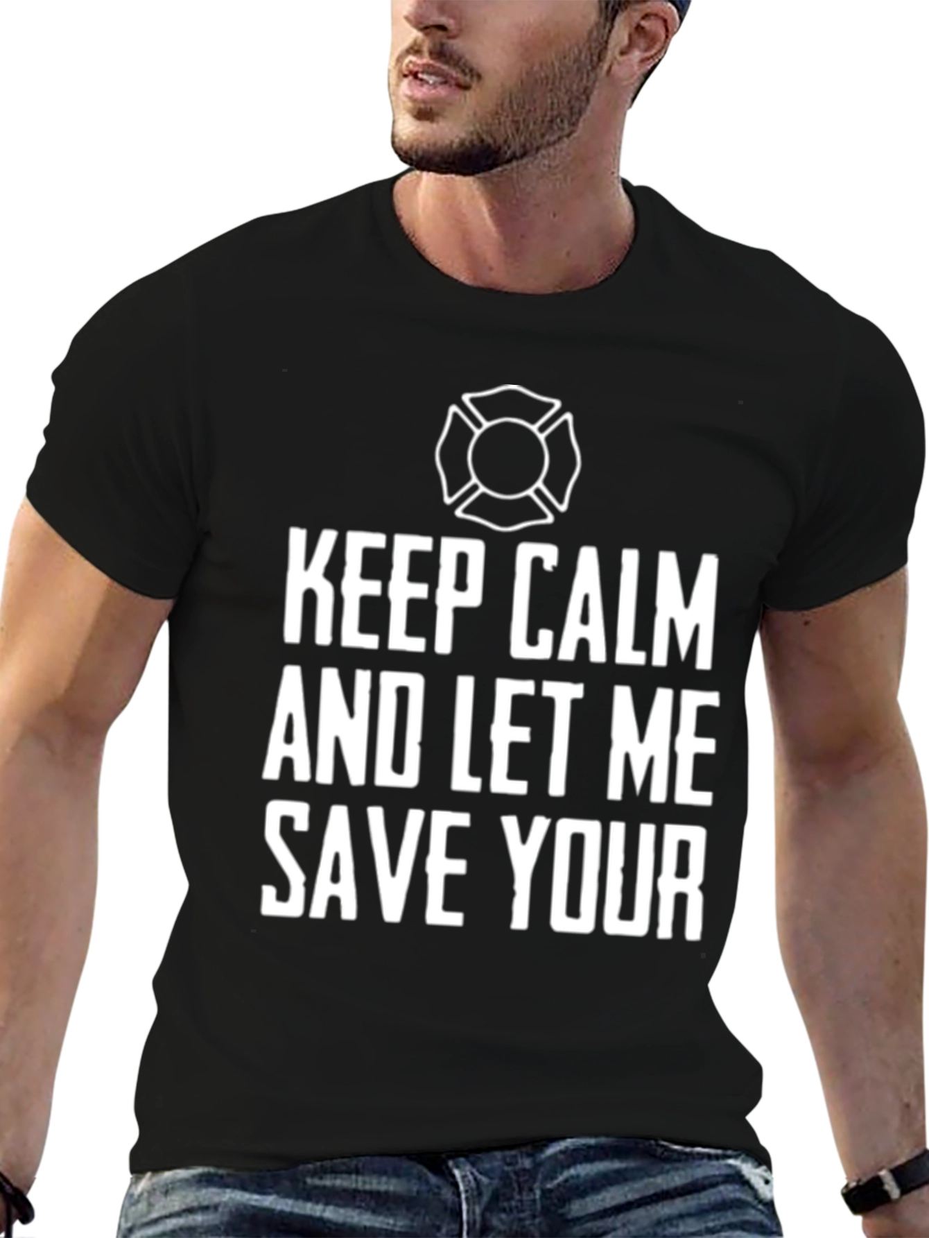 Black Keep Calm Firefighter Graphic T-Shirt view 6