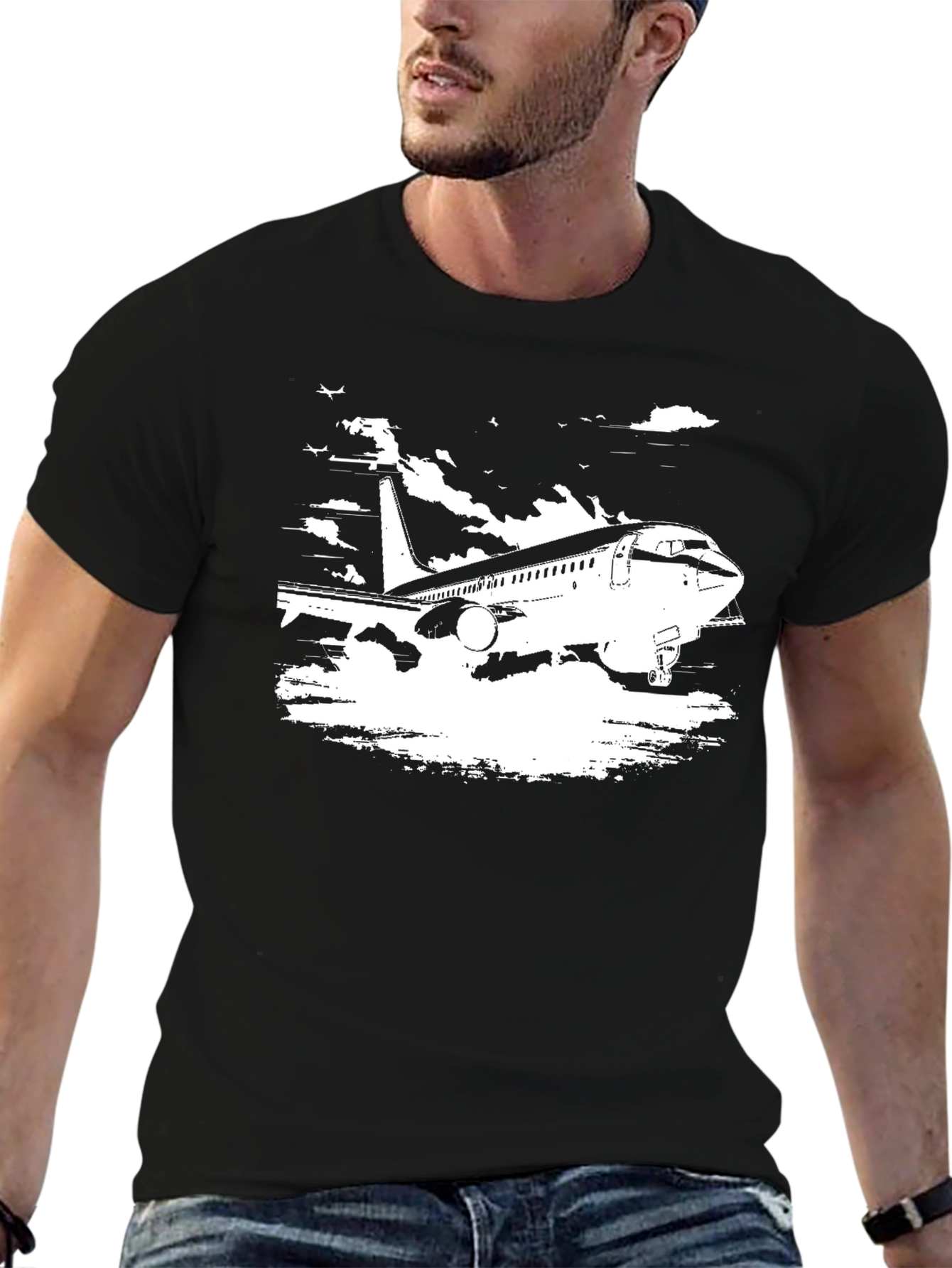 Black Airplane Graphic Tee - Black Cotton Blend view 6