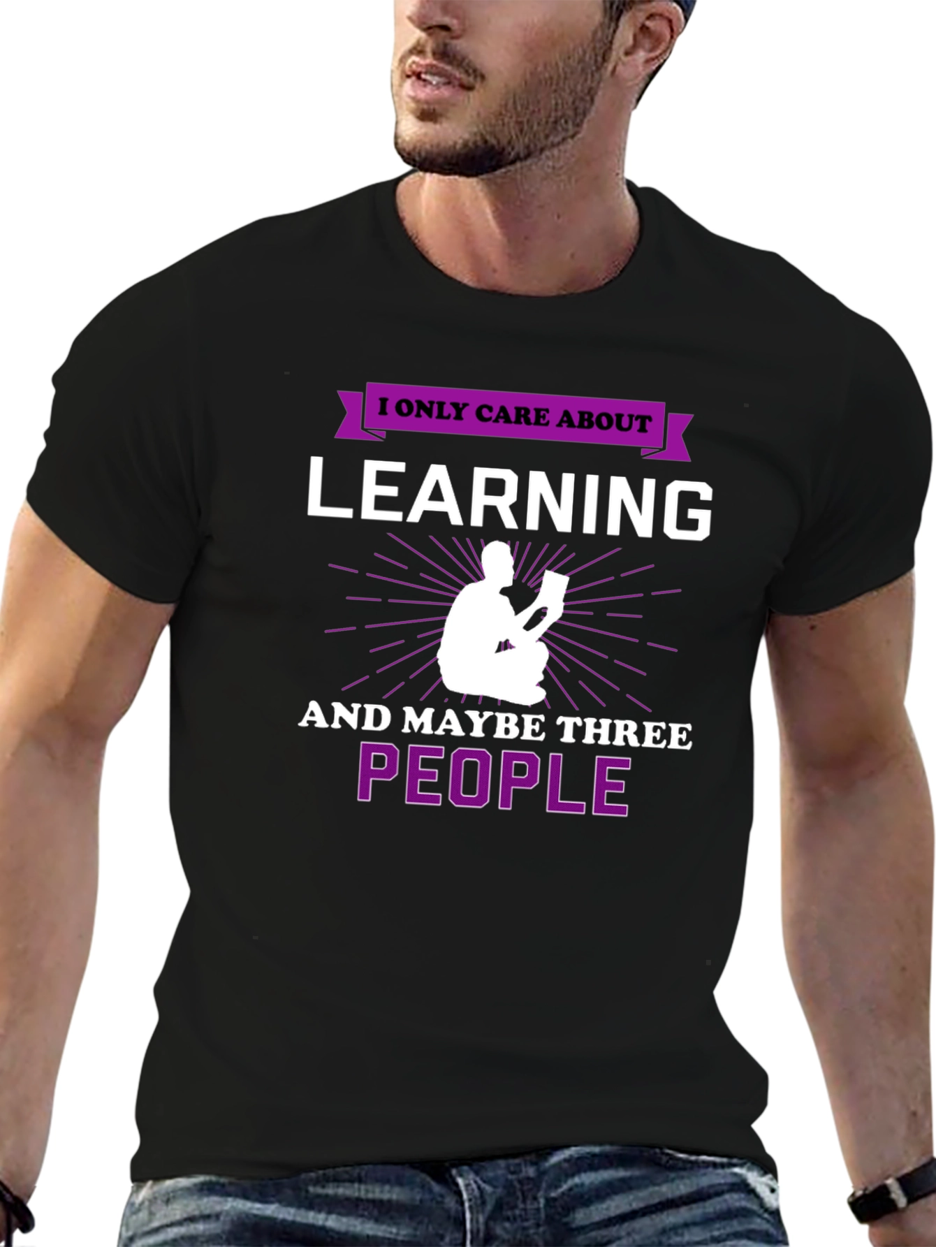 Black I Only Care About Learning T-Shirt view 6