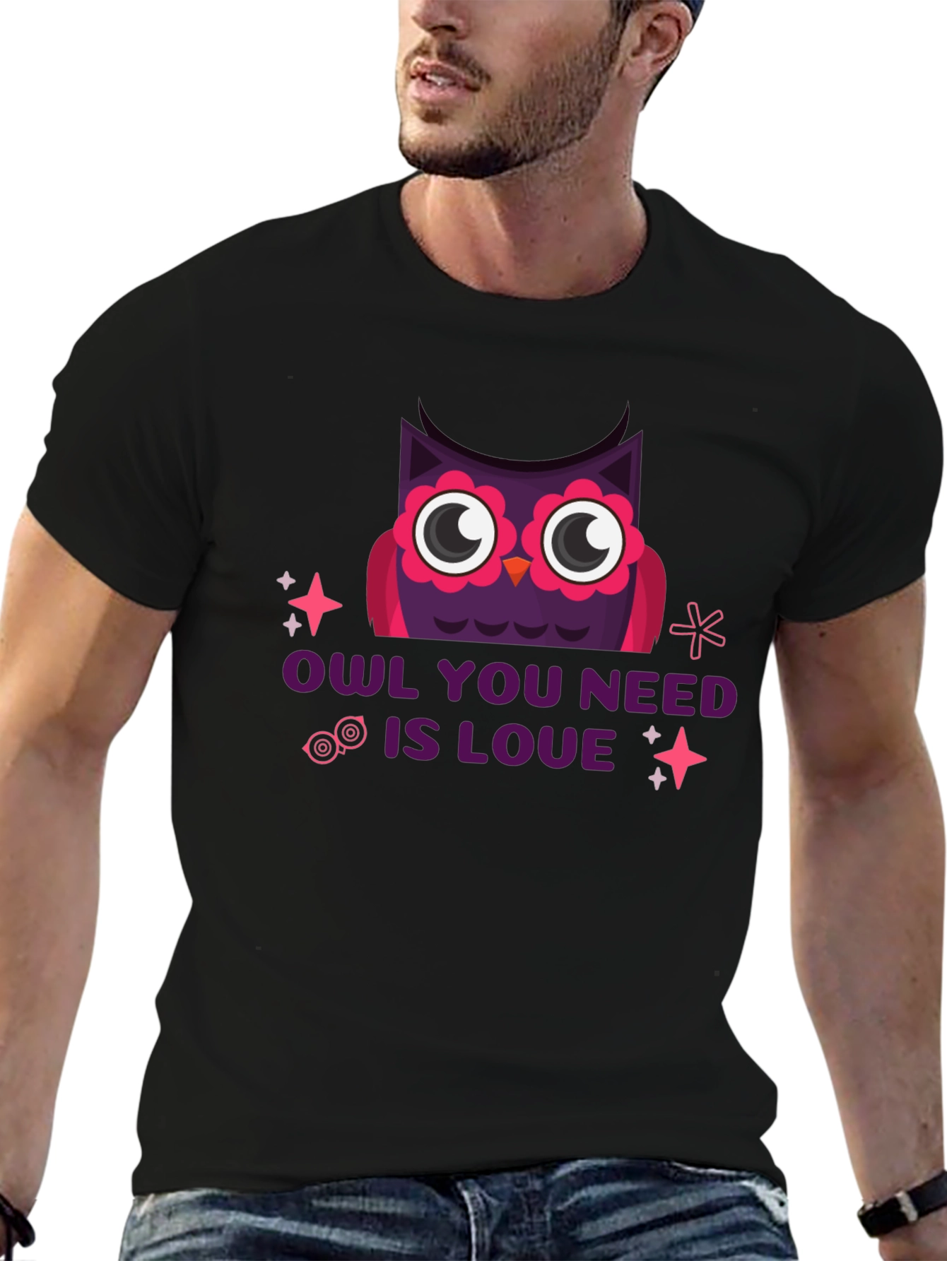 Black Owl You Need Is Love T-Shirt - Black Graphic Tee view 6