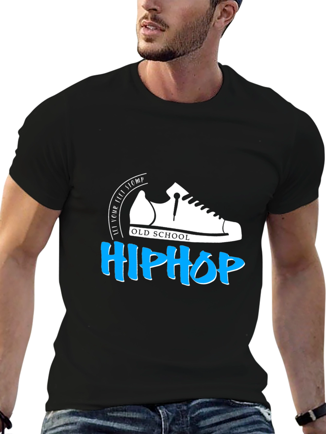Black Old School Hip Hop Graphic T-Shirt - Black Cotton Tee view 6