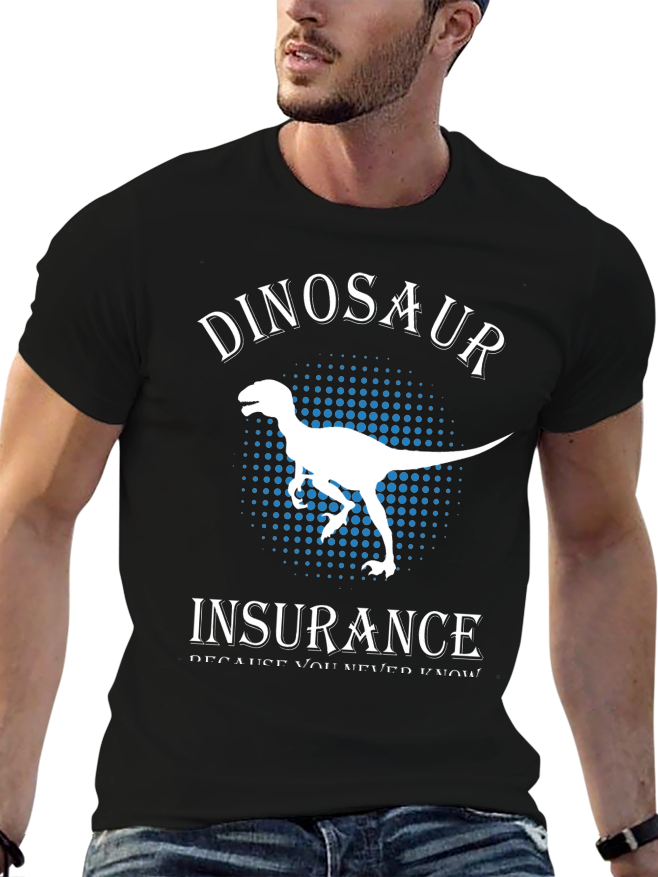 Black Dinosaur Insurance T-Shirt - Funny Graphic Tee view 6
