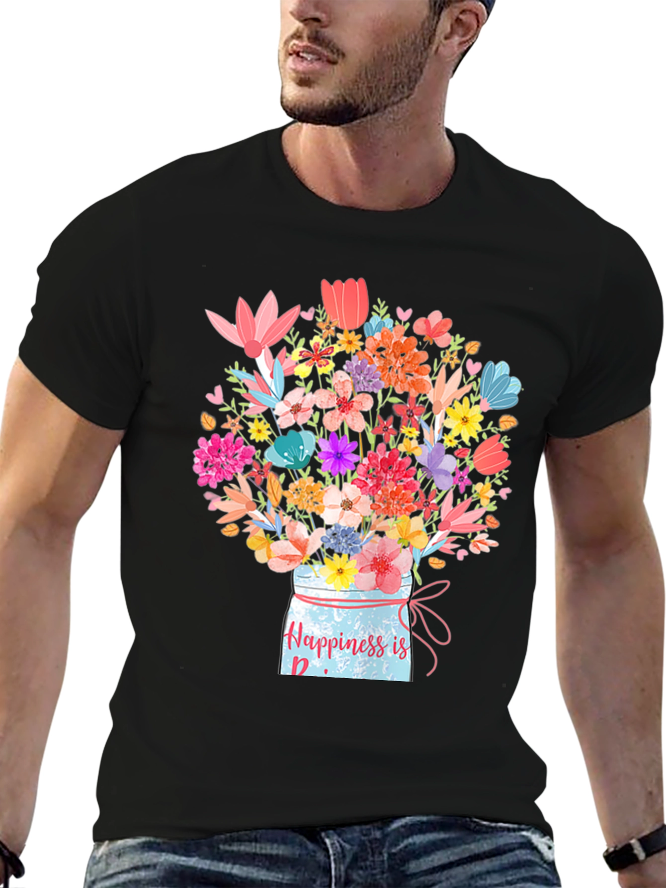 Black Floral Happiness Jar T-Shirt view 6