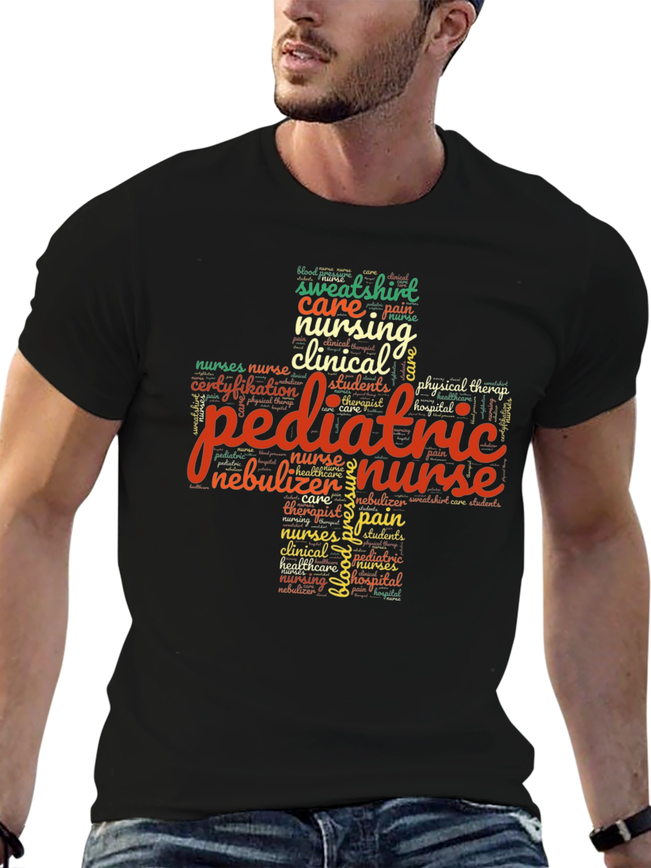 Black Pediatric Nurse Word Art T-Shirt - Unisex view 6