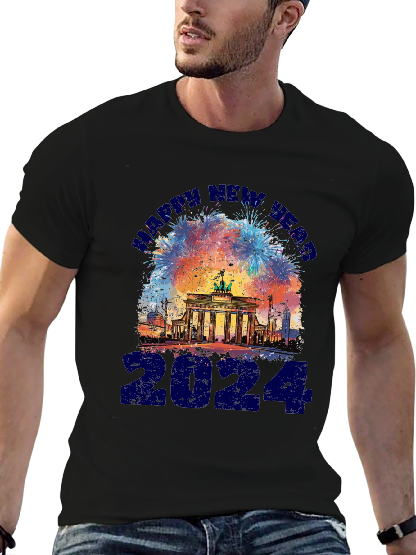 Black Happy New Year 2024 Berlin Fireworks T-Shirt view 6