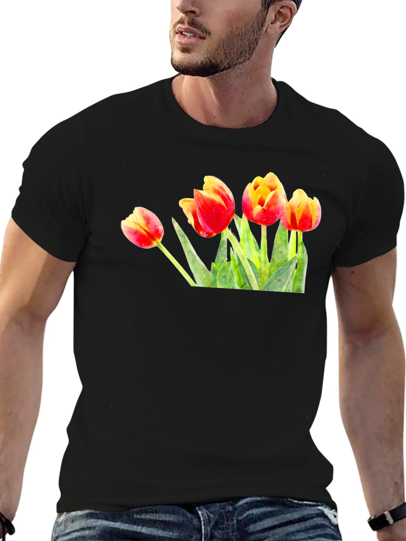 Black Tulip Graphic Print Black T-Shirt view 6