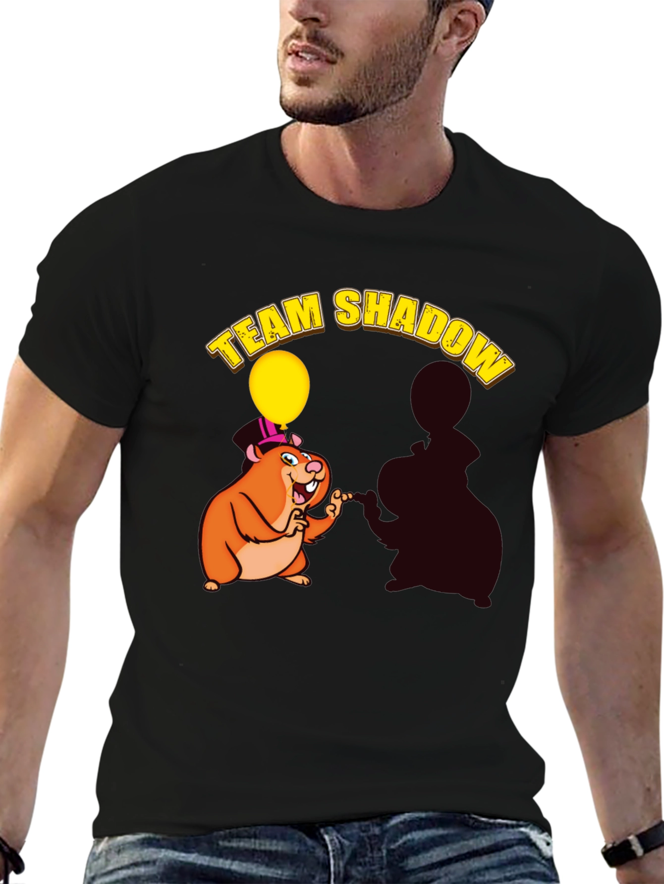 Black Team Shadow T-Shirt - Cute Hamster Design view 6