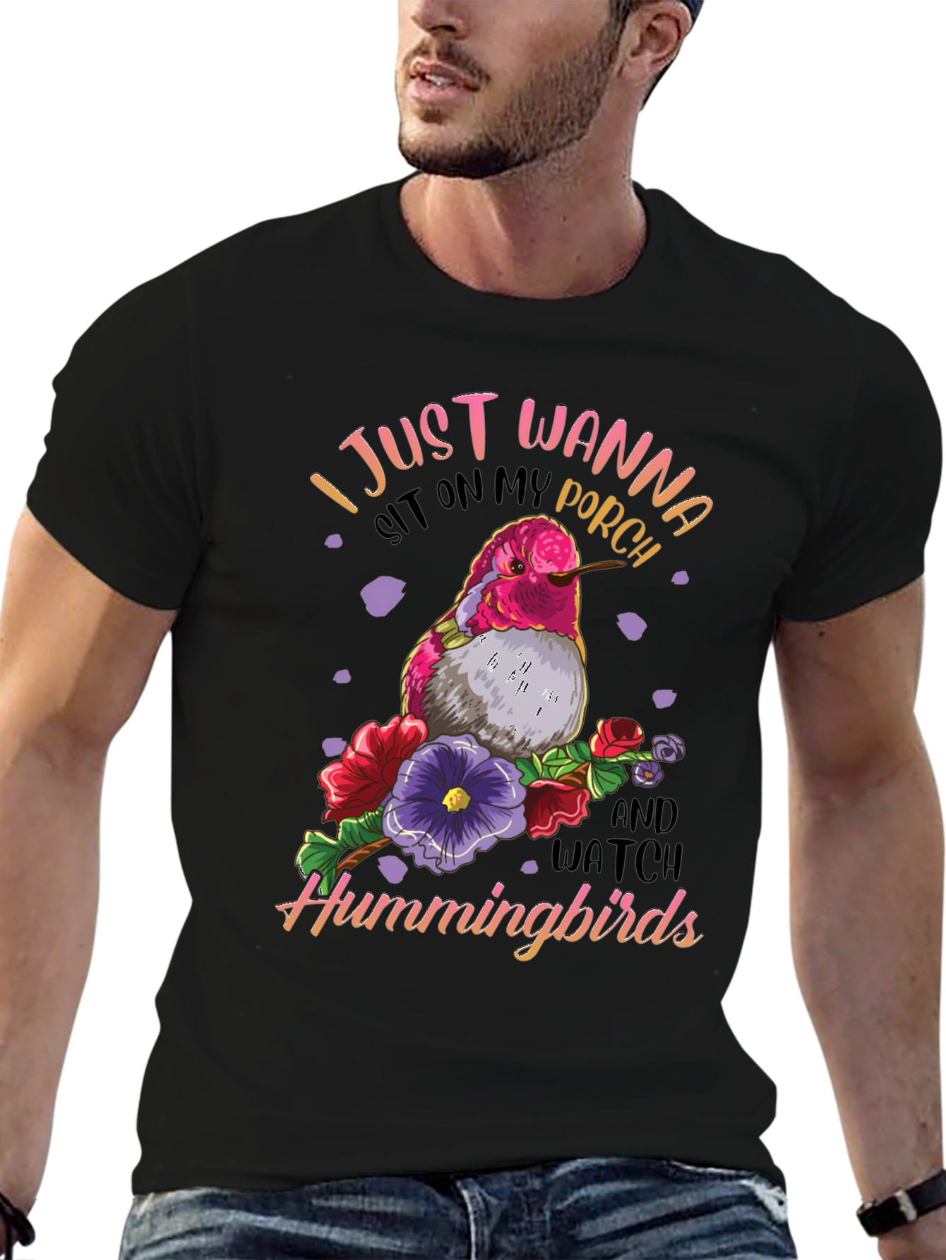 Black Hummingbird Graphic T-Shirt - Porch Sitting Tee view 6