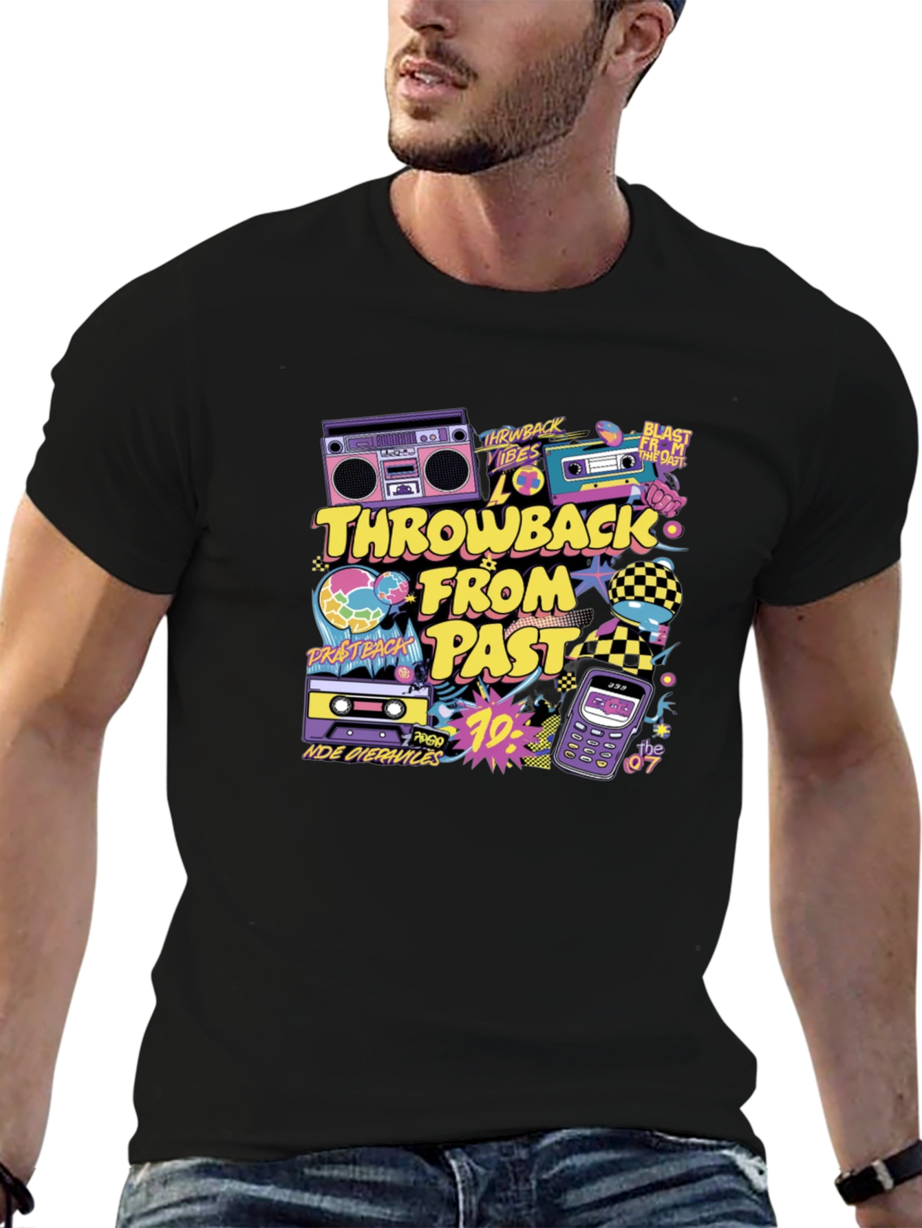 Black Throwback From Past Graphic Tee view 6