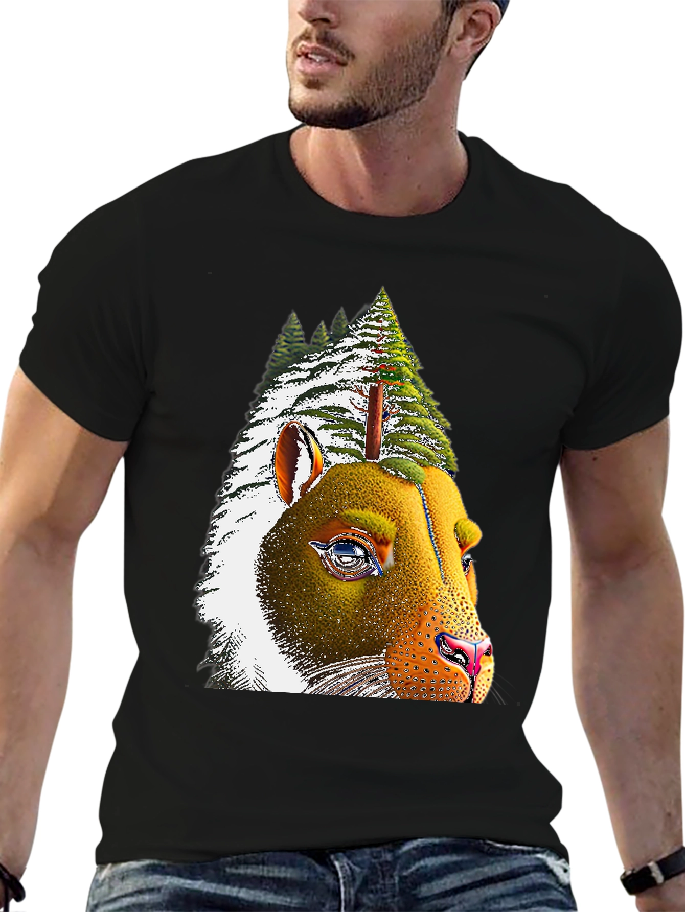 Black Pine Tree Bear T-Shirt - Unique Graphic Tee view 6