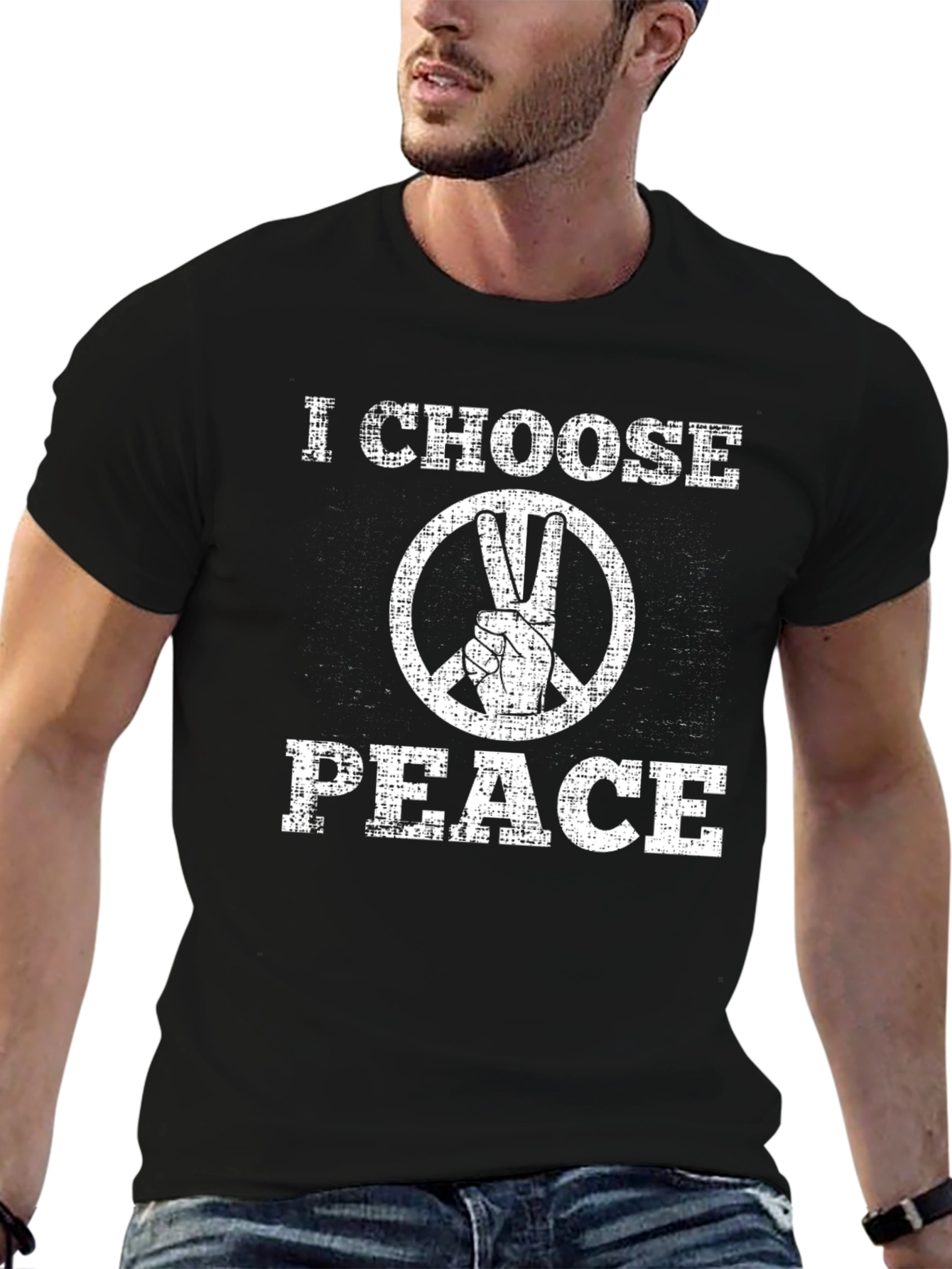 Black I Choose Peace T-Shirt: Vintage Style Graphic Tee view 6