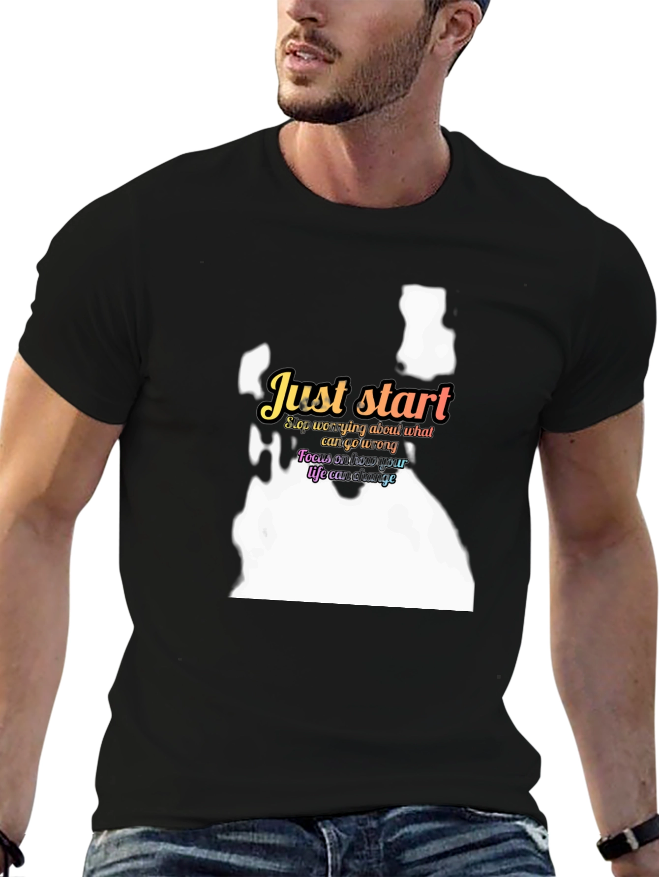 Black Just Start Motivational Black T-Shirt view 6