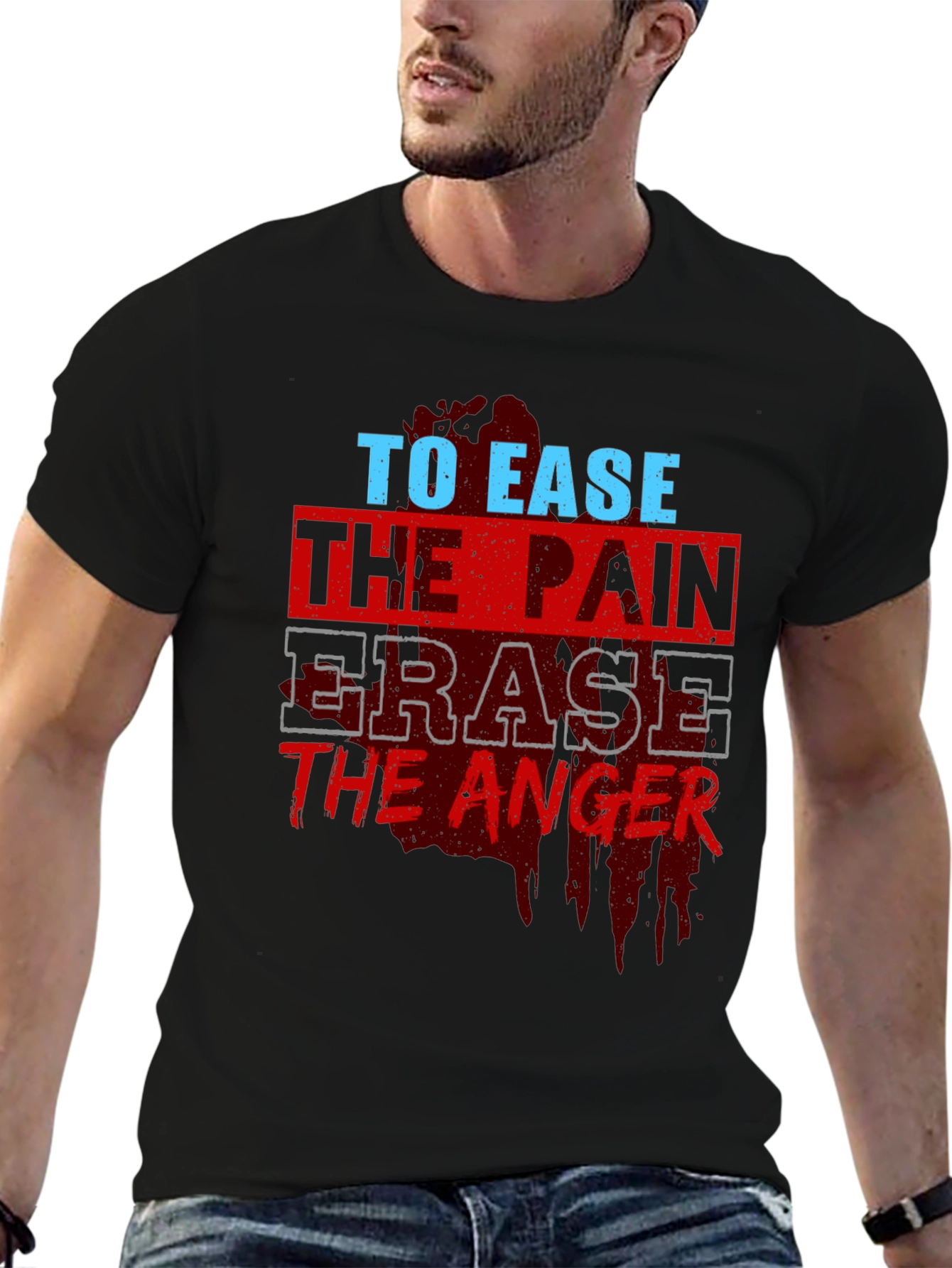 Black To Ease the Pain Men's Black Graphic T-Shirt view 6