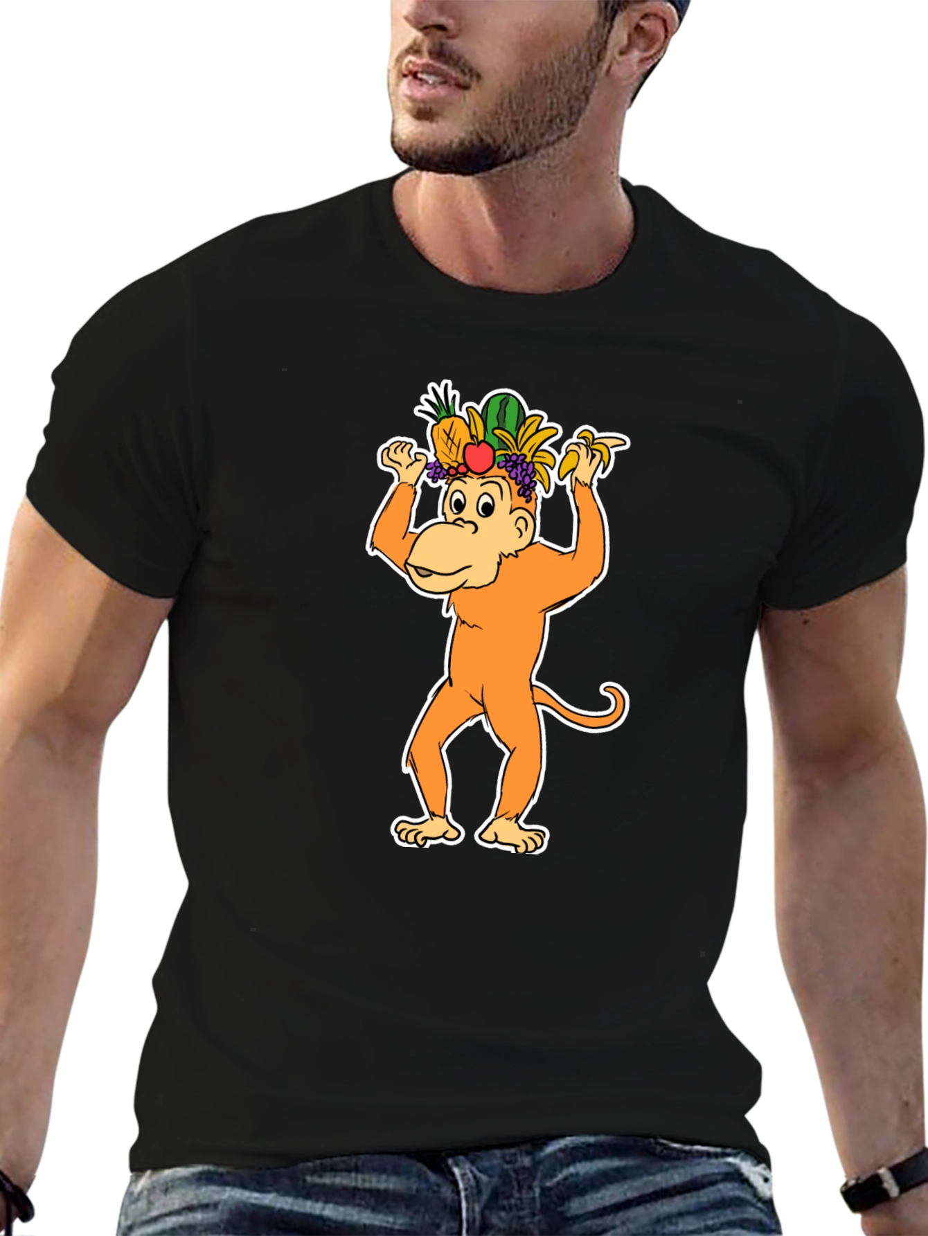 Black Fruit Hat Monkey T-Shirt - Fun Graphic Tee view 6