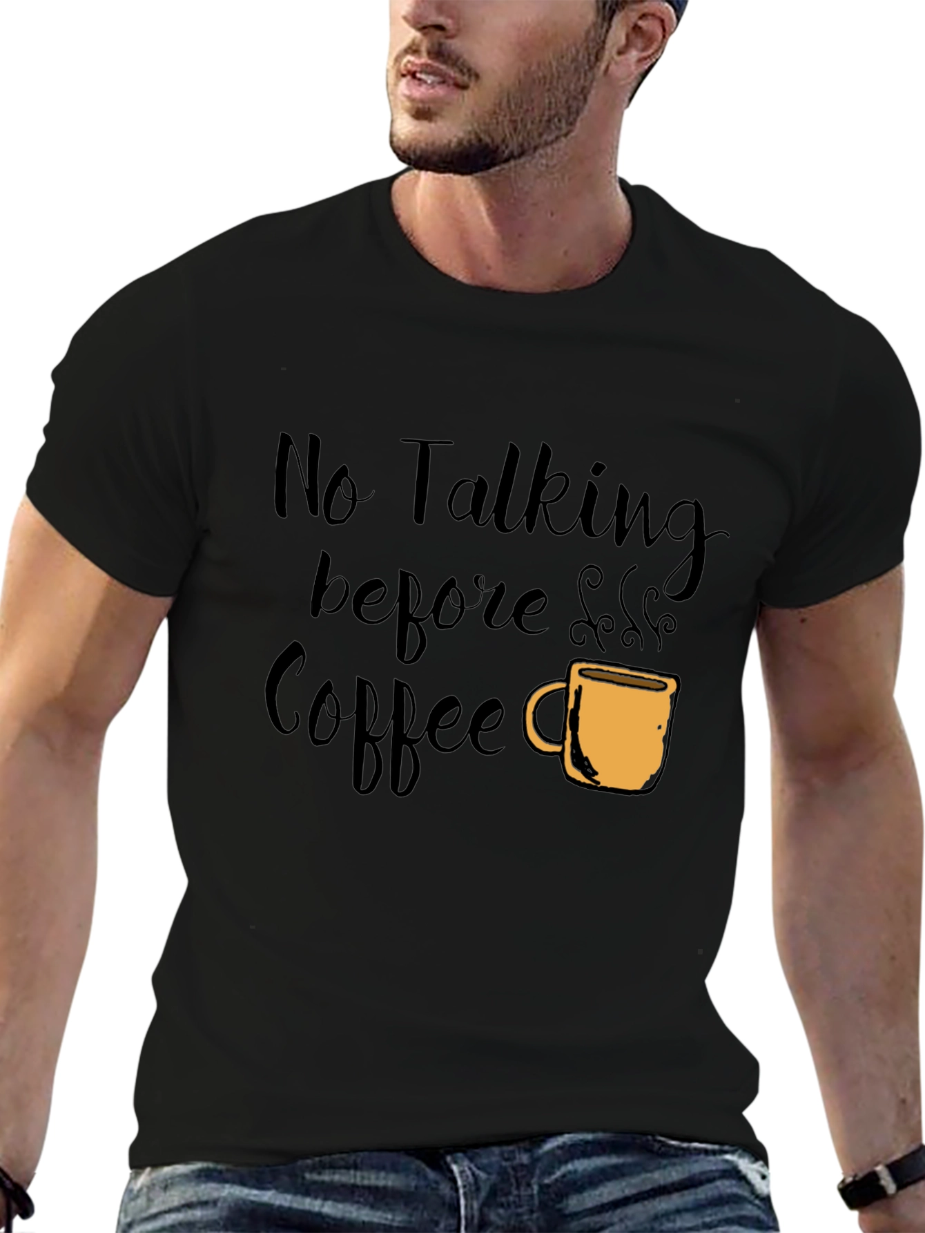 Black No Talking Before Coffee Graphic Tee - Black view 6
