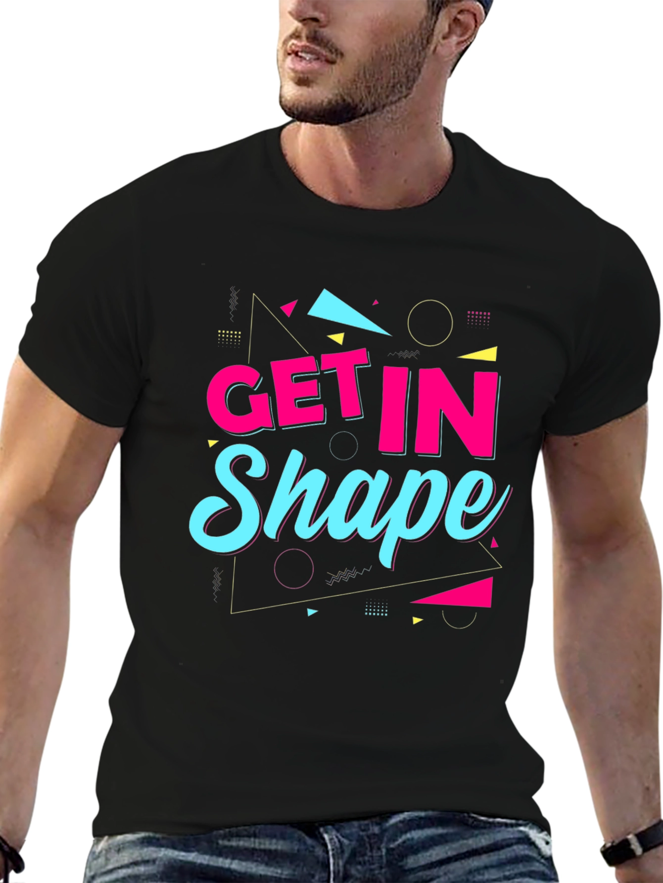 Black Get In Shape Graphic Tee - Retro Design Black Shirt view 6