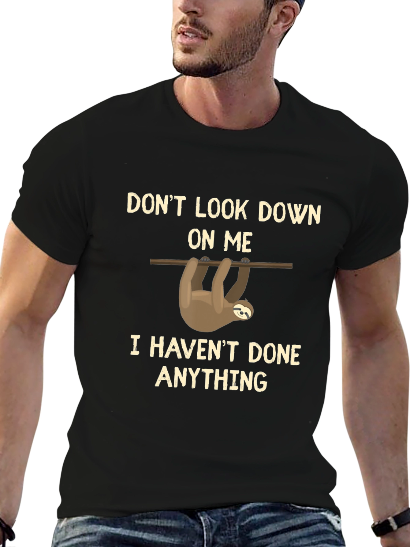 Black Sloth Graphic T-Shirt: Don't Look Down On Me view 6