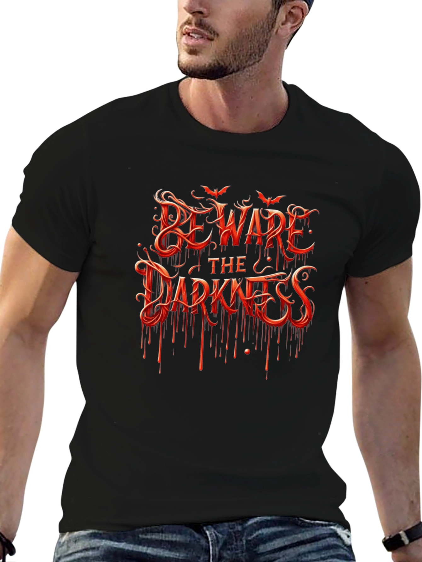Black Beware the Darkness Graphic Tee - Halloween Style view 6