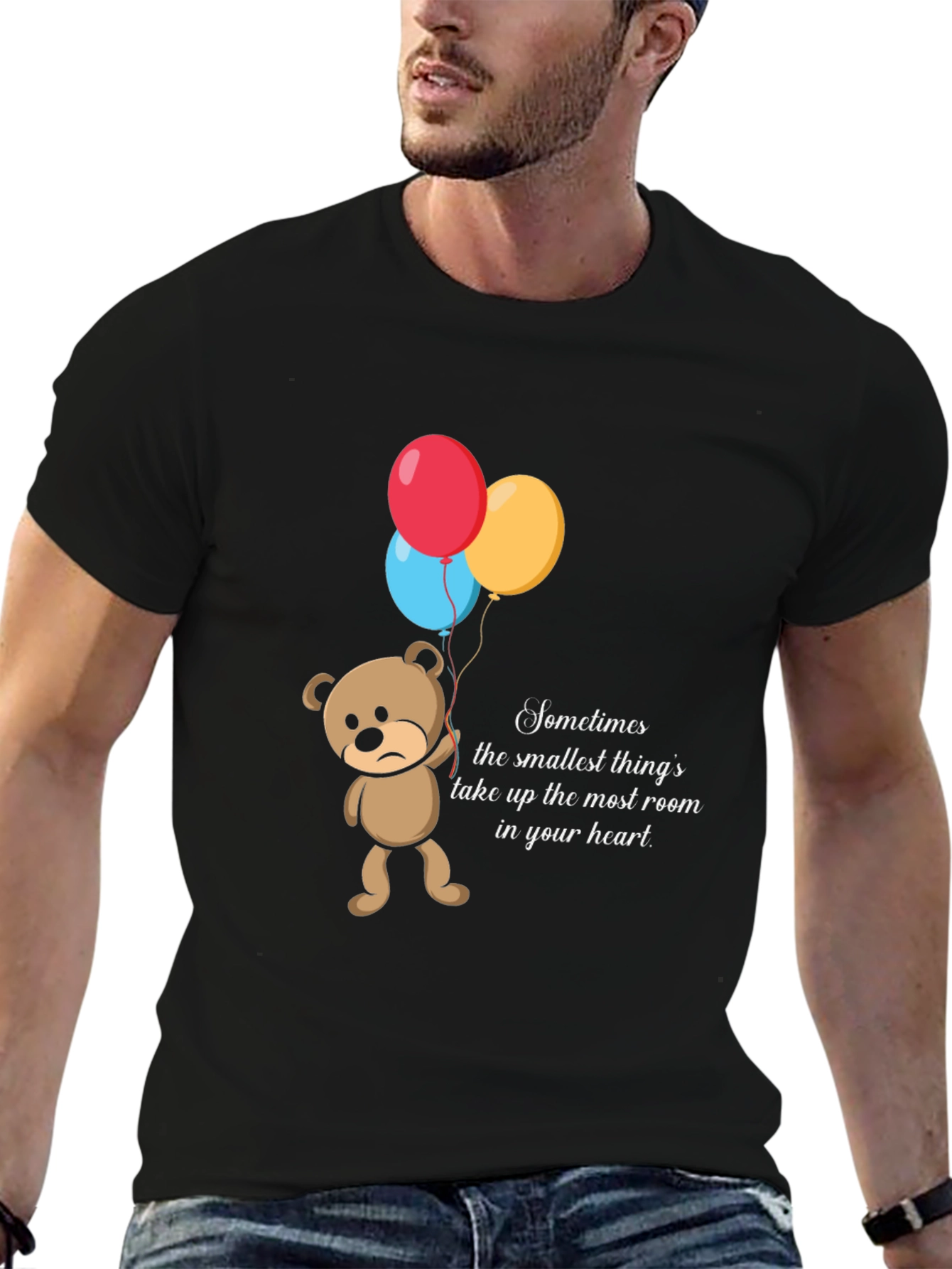 Black Sad Bear Balloons Graphic T-Shirt view 6