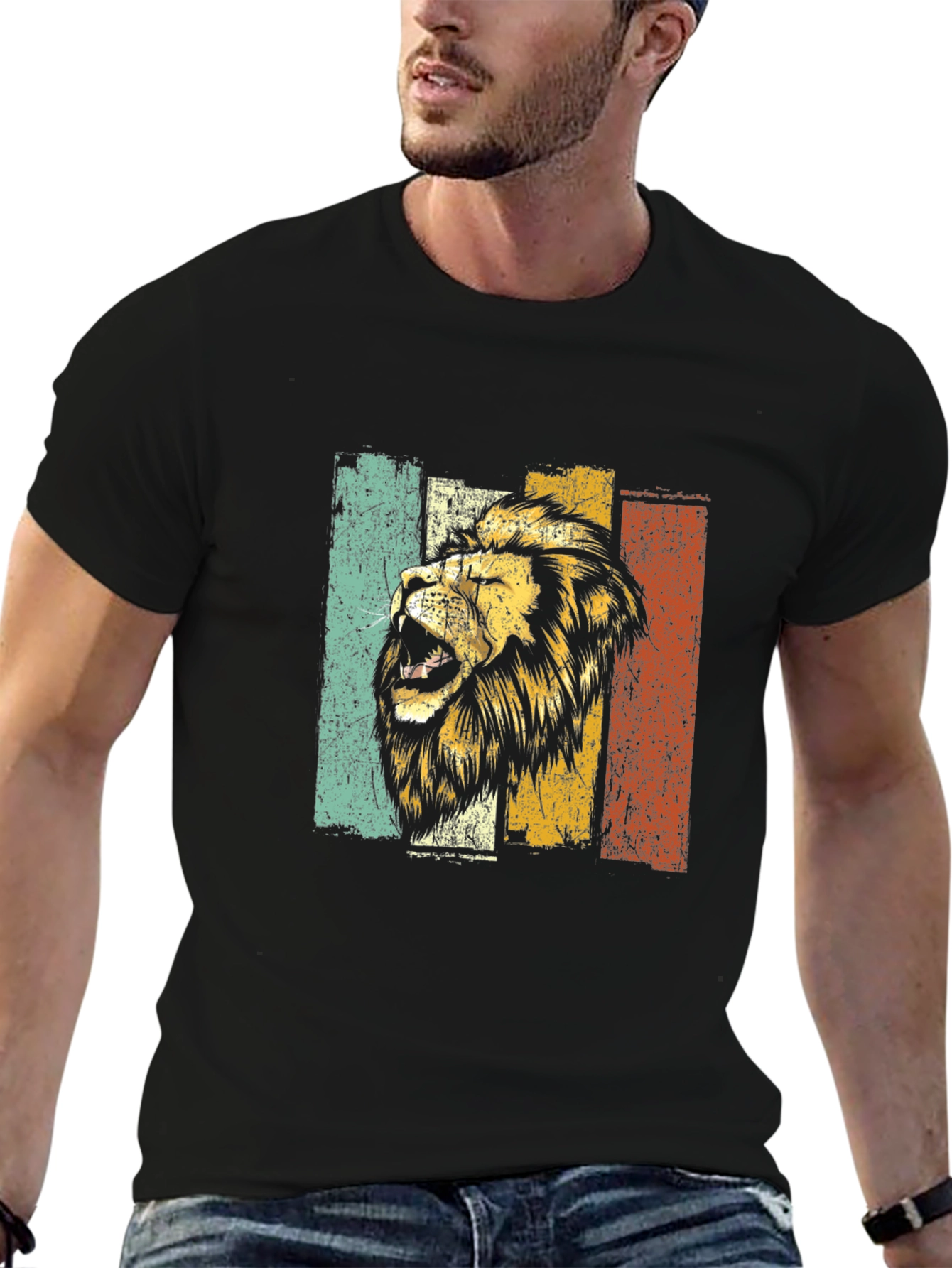 Black Retro Lion Graphic Tee - Vintage Style T-Shirt view 6
