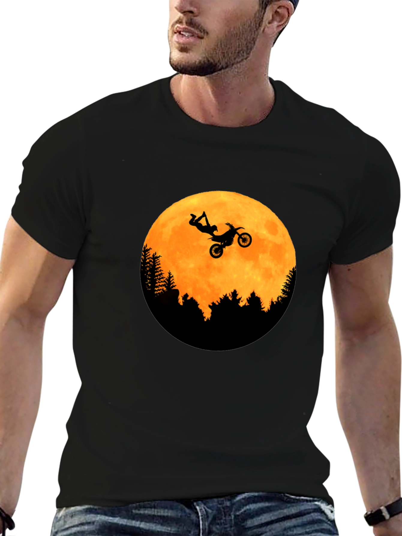 Black Dirt Bike Moon Graphic Tee - Black Cotton T-Shirt view 6