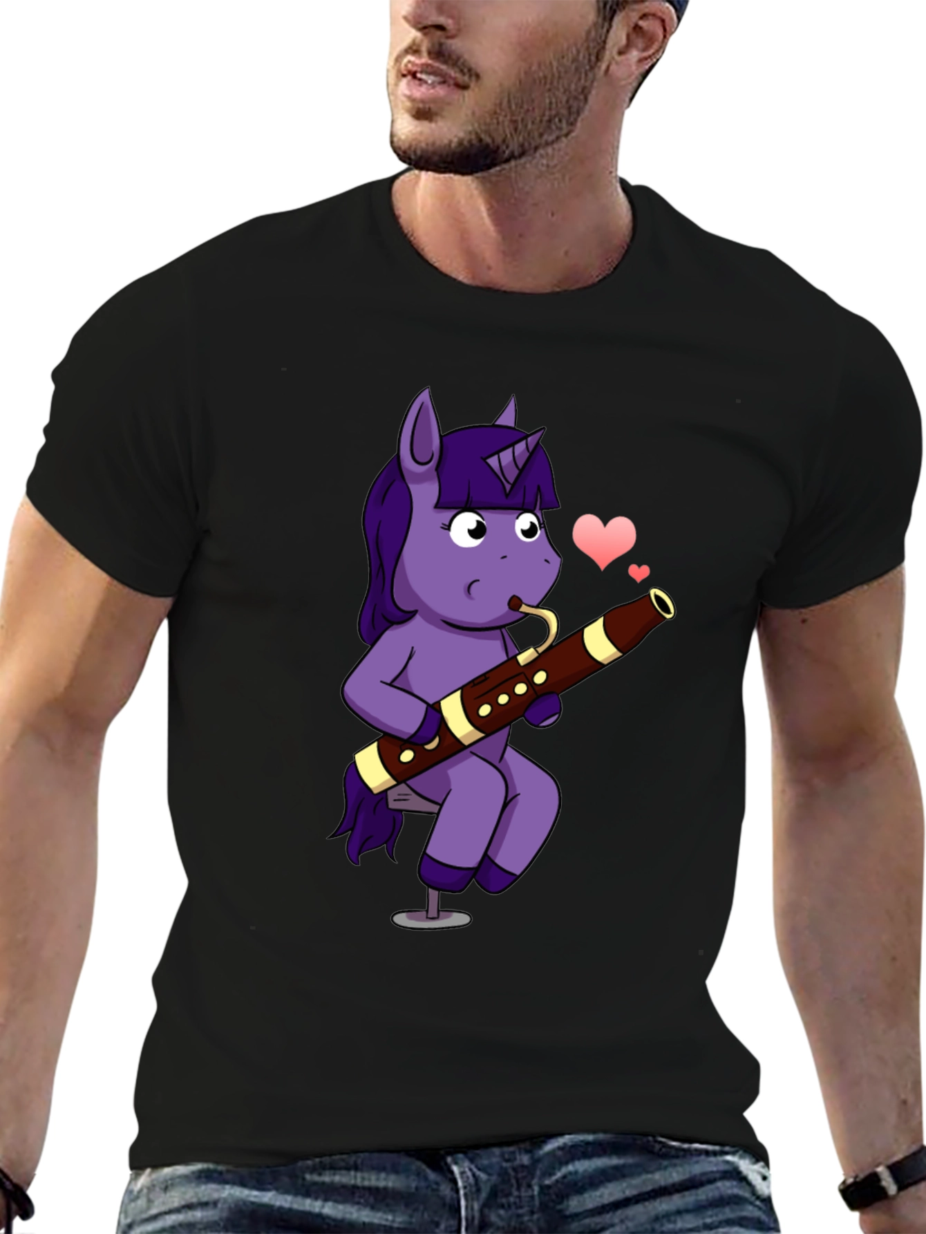 Black Unicorn Bassoon T-Shirt - Musical Cartoon Tee view 6