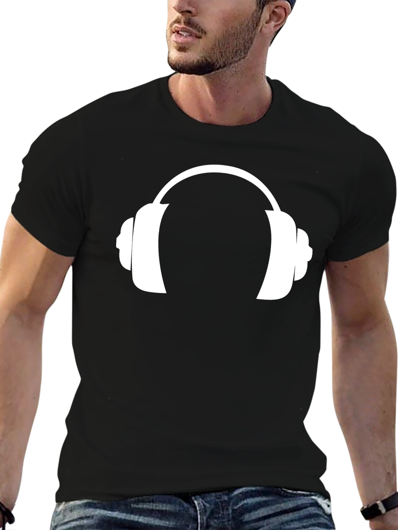 Black Headphone Graphic T-Shirt - Black Cotton Tee view 6