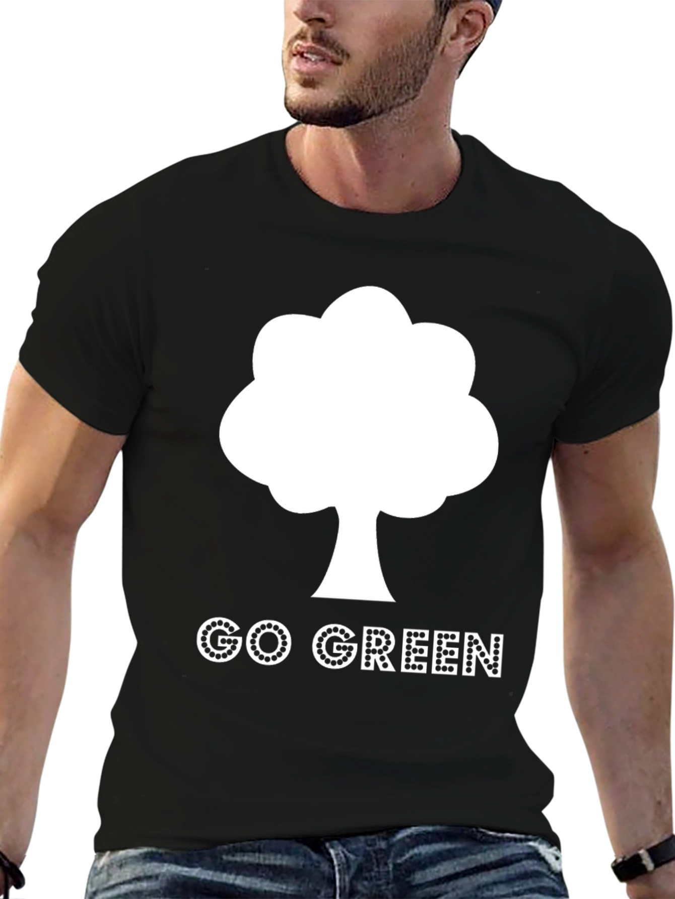 Black Go Green Tree Graphic Tee - Eco-Friendly Design view 6